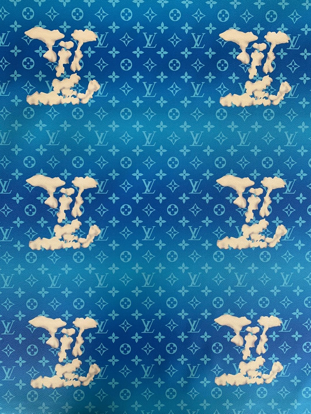 Classic Blue Cloud Pattern LV Leather Case Fabric,Handmade Bag Fabric,Hand-made Shoes Leather Fabric
