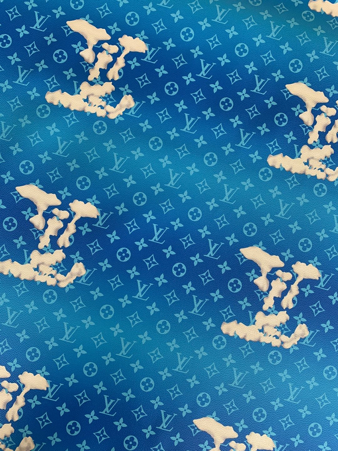 Classic Blue Cloud Pattern LV Leather Case Fabric,Handmade Bag Fabric,Hand-made Shoes Leather Fabric