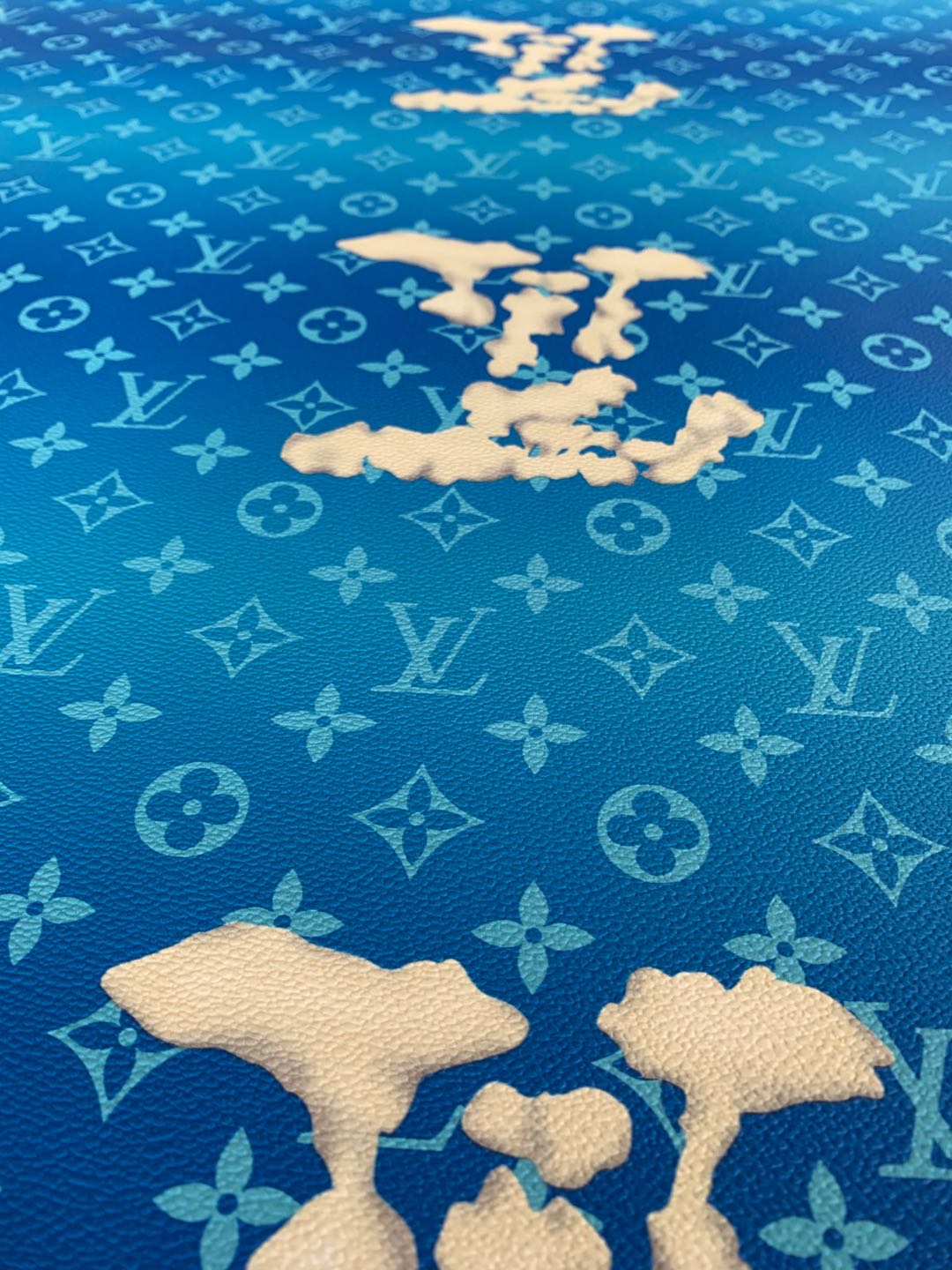 Classic Blue Cloud Pattern LV Leather Case Fabric,Handmade Bag Fabric,Hand-made Shoes Leather Fabric