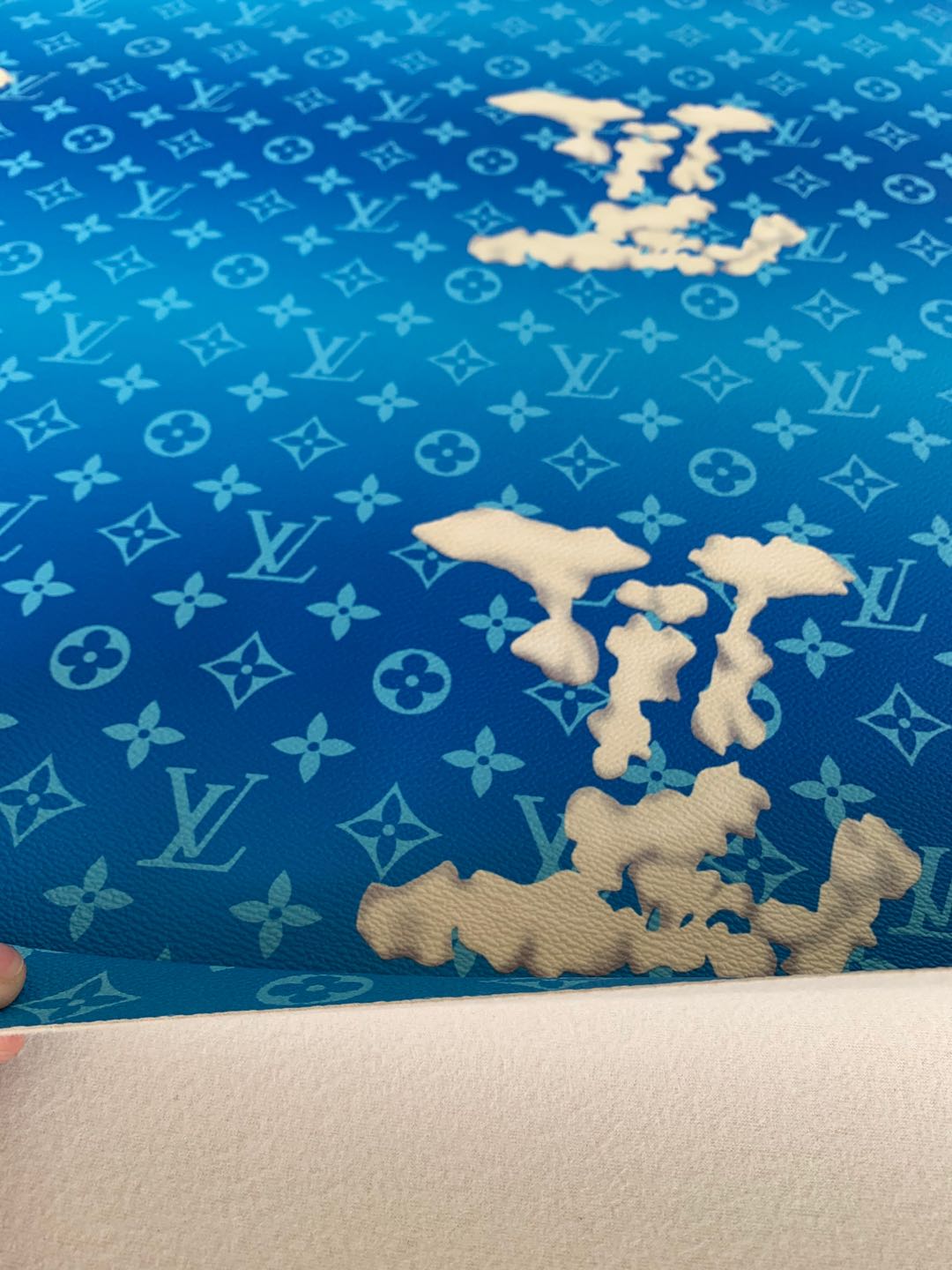 Classic Blue Cloud Pattern LV Leather Case Fabric,Handmade Bag Fabric,Hand-made Shoes Leather Fabric