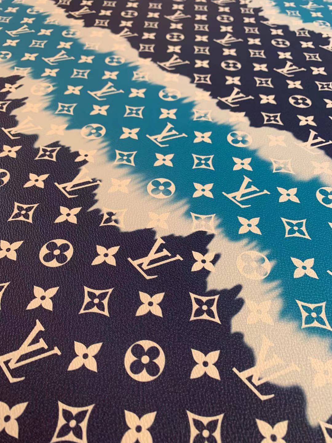 Classic LV Leather Crafting Leather Fabric For Handmade Shoes ,Bags and Handicrafts By Yard (Blue Color Stripe)