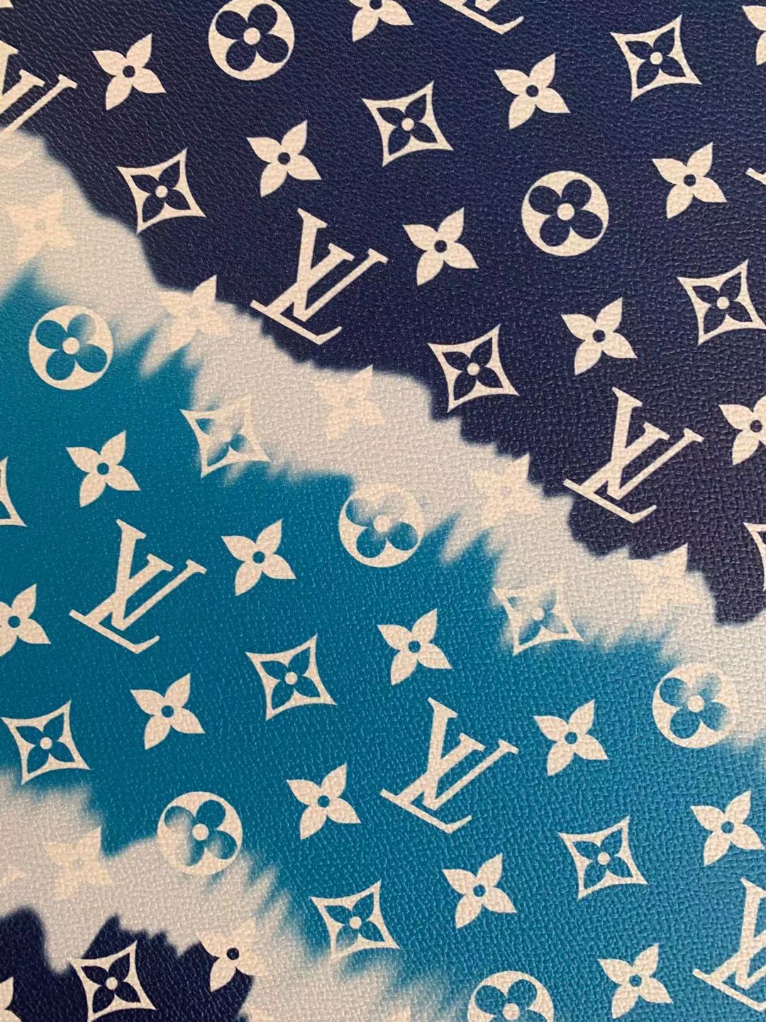 Classic LV Leather Crafting Leather Fabric For Handmade Shoes ,Bags and Handicrafts By Yard (Blue Color Stripe)