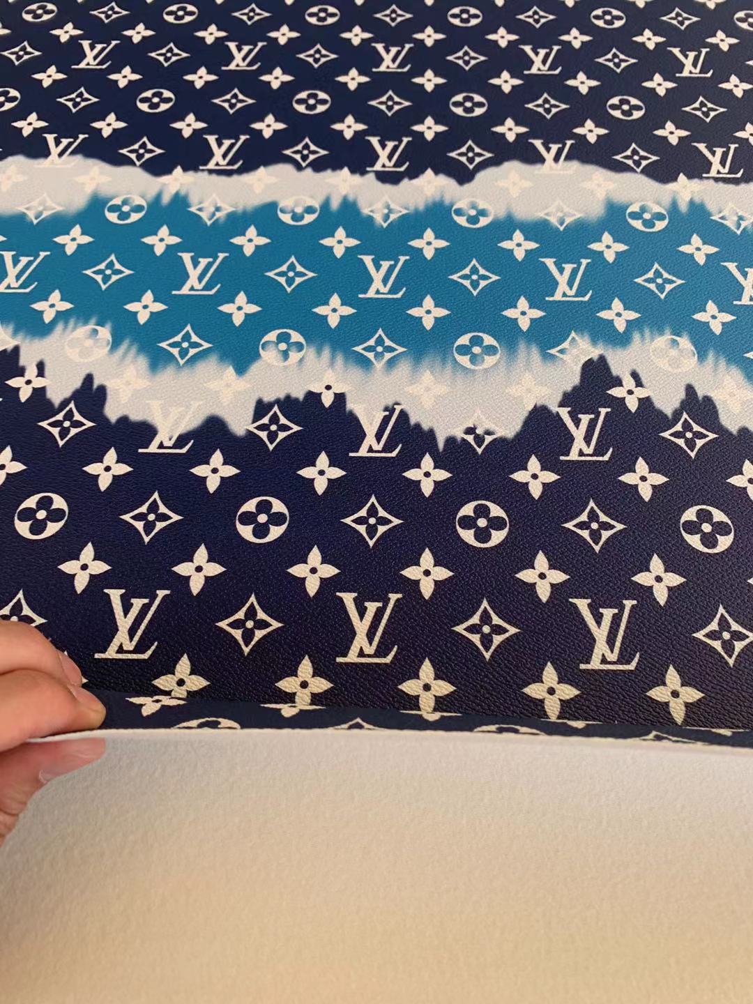 Classic LV Leather Crafting Leather Fabric For Handmade Shoes ,Bags and Handicrafts By Yard (Blue Color Stripe)