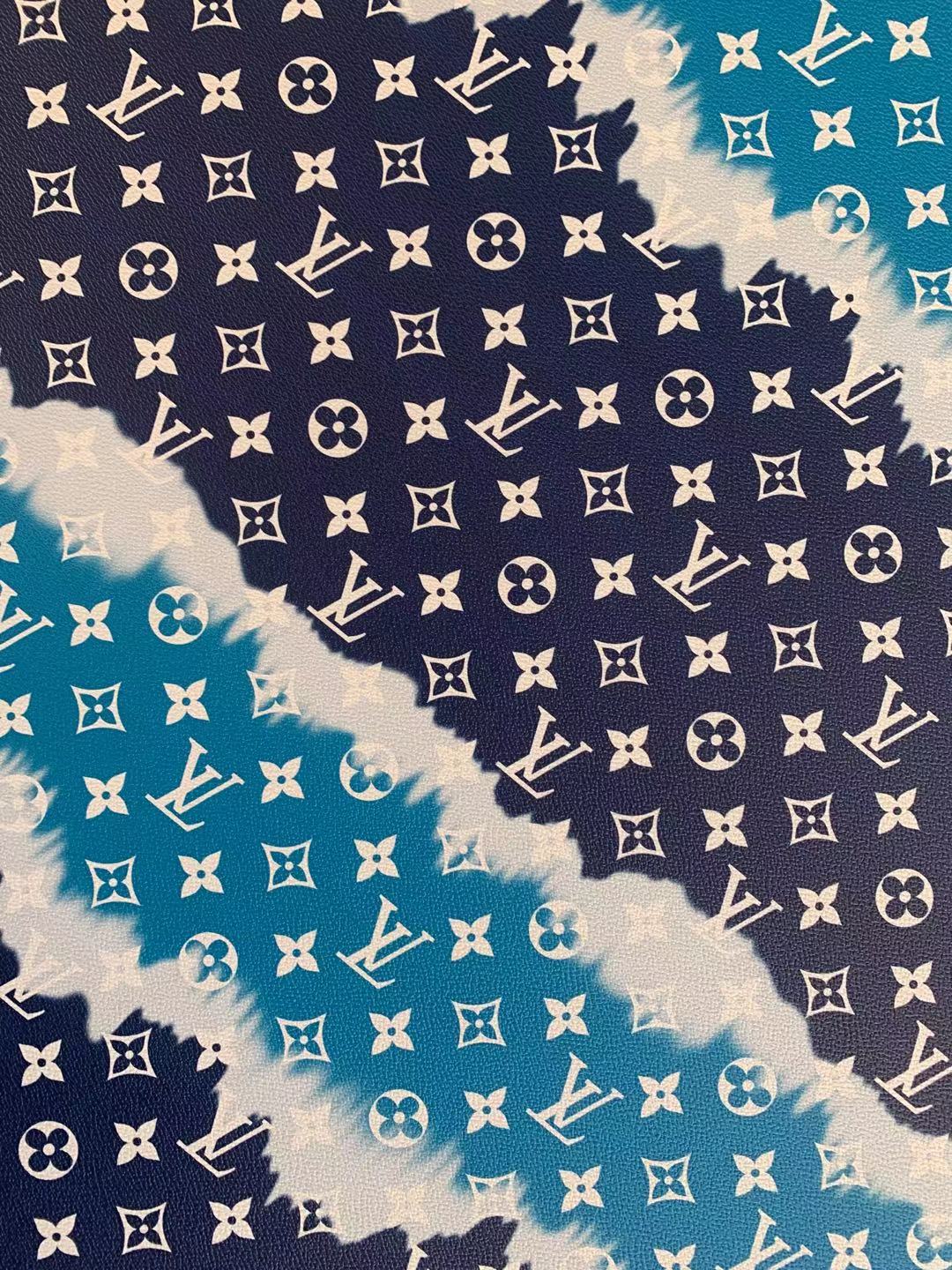 Classic LV Leather Crafting Leather Fabric For Handmade Shoes ,Bags and Handicrafts By Yard (Blue Color Stripe)