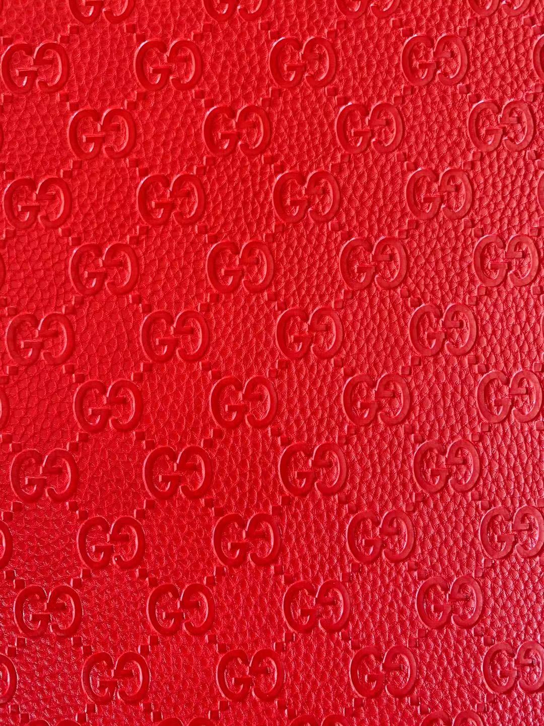 Classic Gucci Embossed Craft Leather Fabric Shoes Leather , Bags Leather Fabric By Yards (Red)