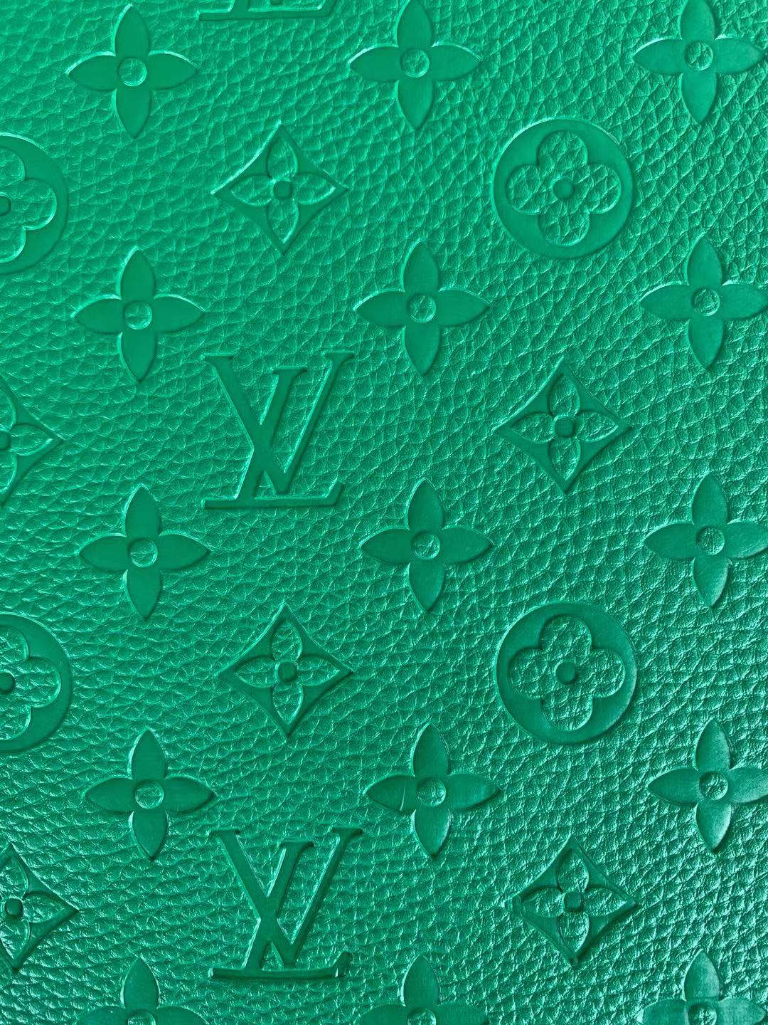Fashion Embossed LV Crafting Leather Fabric For Handmade Bags and Shoes , Handicrafts  By Yards (Green)