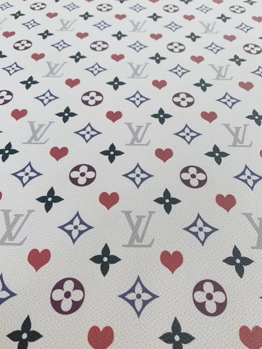 Classic Love LV Leather Case Fabric,Handmade Bag Fabric,Hand-made Shoes Leather Fabric By Yard (White)