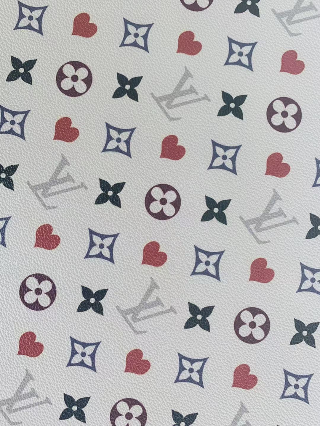 Classic Love LV Leather Case Fabric,Handmade Bag Fabric,Hand-made Shoes Leather Fabric By Yard (White)
