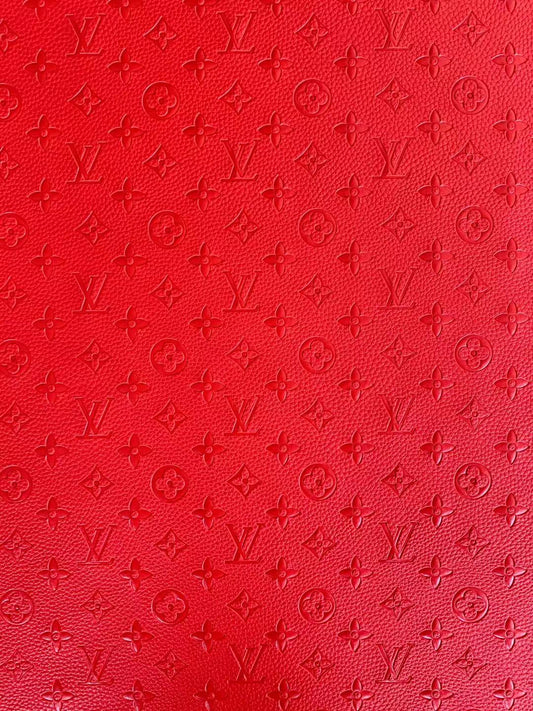 Fashion Embossed LV Crafting Leather Fabric For Handmade Bag ,Shoe and DIY Handicrafts By Yards (Red)