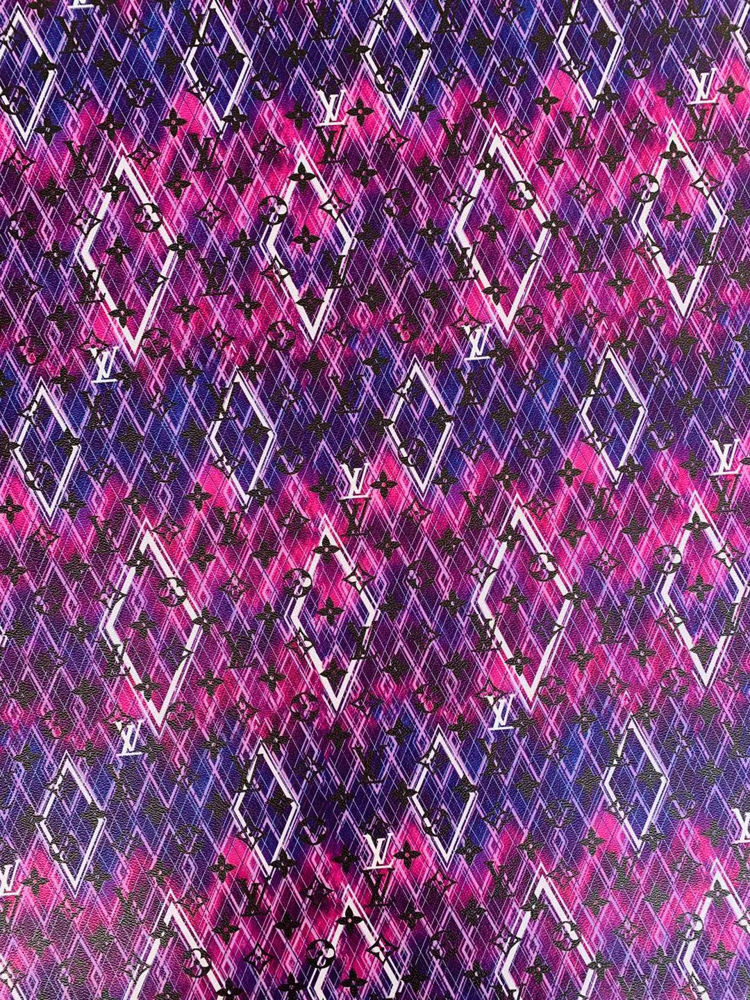 Classic Gradual Change Purple Pattern LV Leather Case Fabric,Handmade Bag Fabric,Hand-made Shoes Leather Fabric By Yard