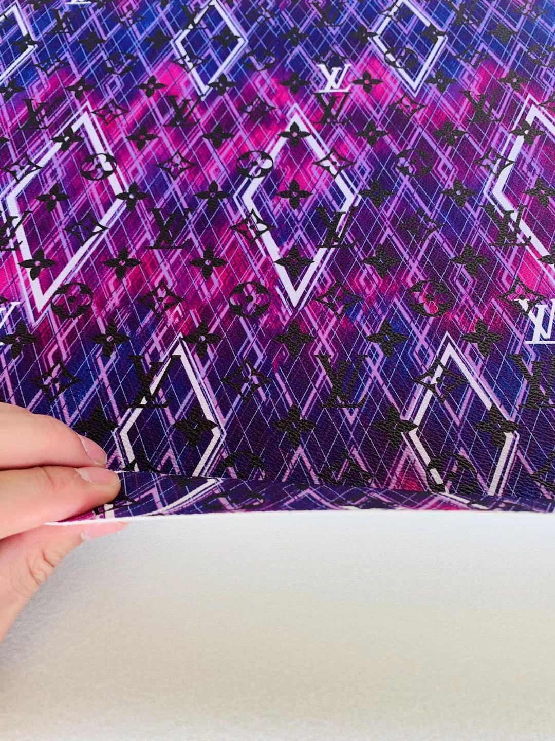 Classic Gradual Change Purple Pattern LV Leather Case Fabric,Handmade Bag Fabric,Hand-made Shoes Leather Fabric By Yard