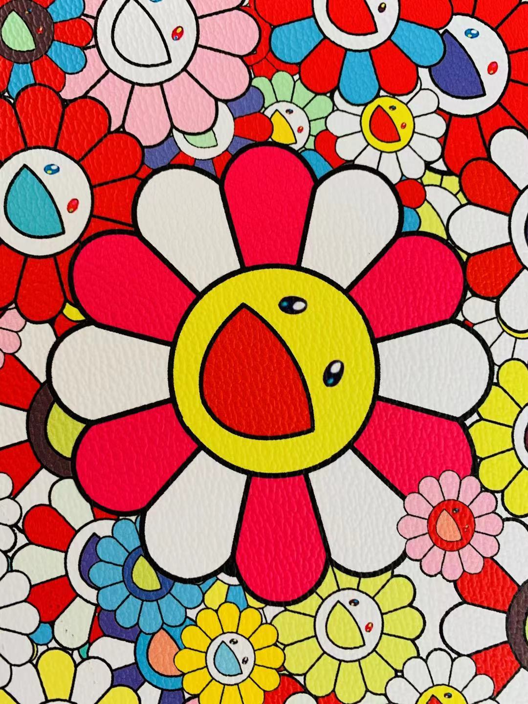 Takashi Murakami Leather Fabric ,Smile Face Flower Leather Hand-made Shoes Leather ,Hand-made Bag Leather By Yard