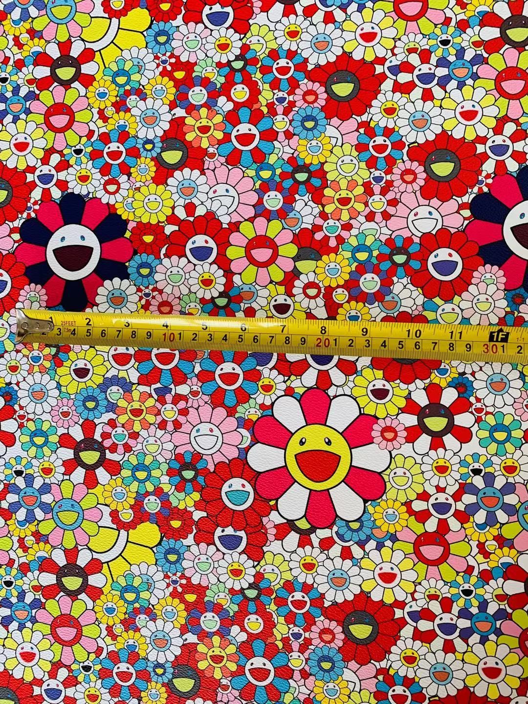 Takashi Murakami Leather Fabric ,Smile Face Flower Leather Hand-made Shoes Leather ,Hand-made Bag Leather By Yard