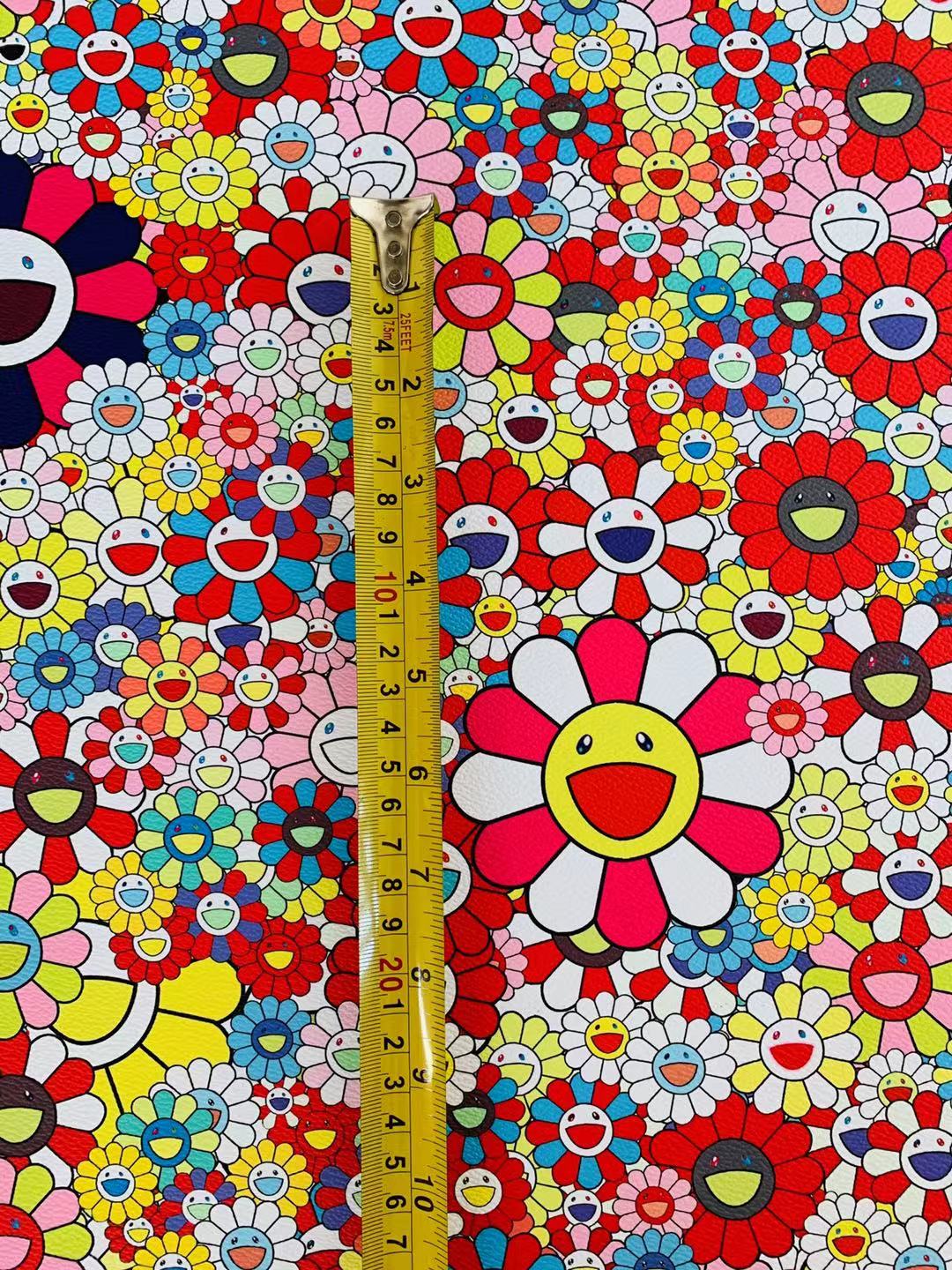 Takashi Murakami Leather Fabric ,Smile Face Flower Leather Hand-made Shoes Leather ,Hand-made Bag Leather By Yard