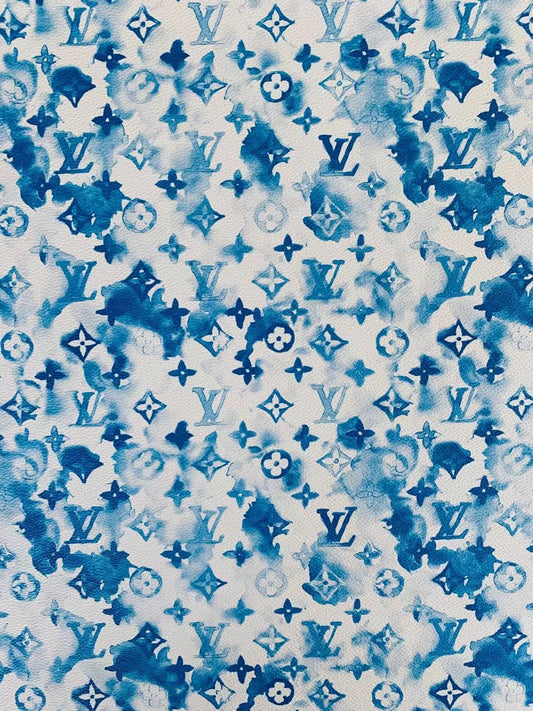 Classic Watercolour LV Leather Case Fabric, Handmade Bag Fabric, Hand-made Shoes  Fabric By Yard (Blue)