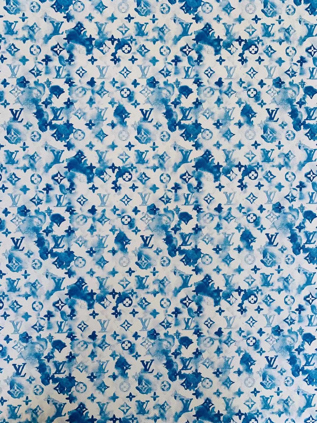 Classic Watercolour LV Leather Case Fabric, Handmade Bag Fabric, Hand-made Shoes  Fabric By Yard (Blue)
