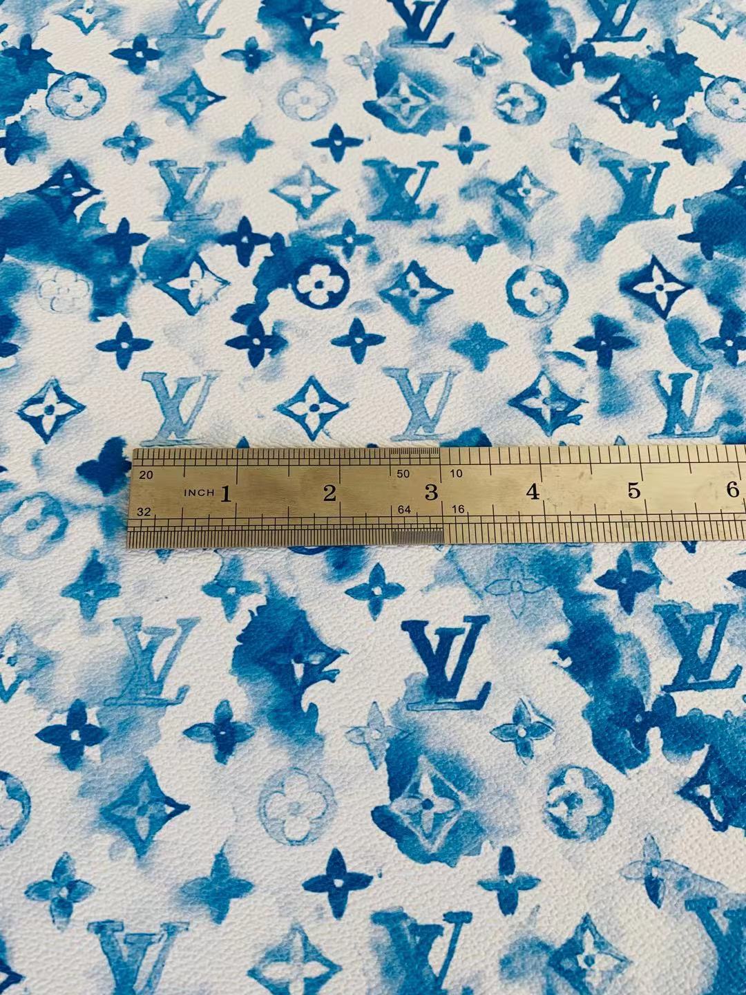 Classic Watercolour LV Leather Case Fabric, Handmade Bag Fabric, Hand-made Shoes  Fabric By Yard (Blue)
