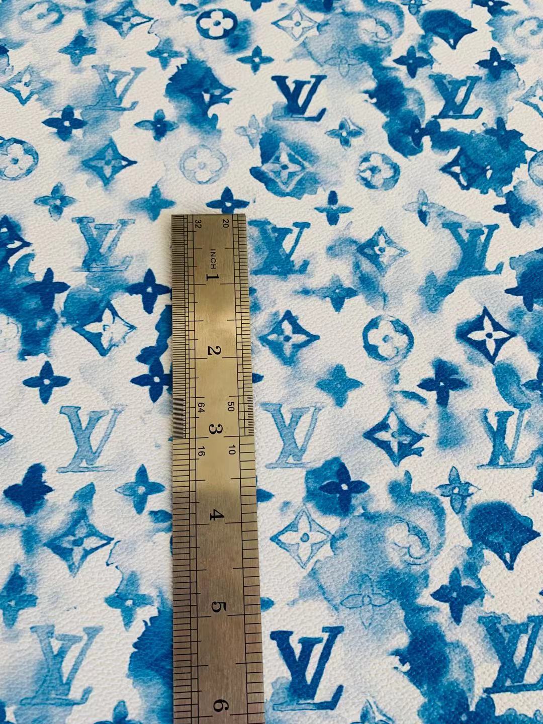 Classic Watercolour LV Leather Case Fabric, Handmade Bag Fabric, Hand-made Shoes  Fabric By Yard (Blue)