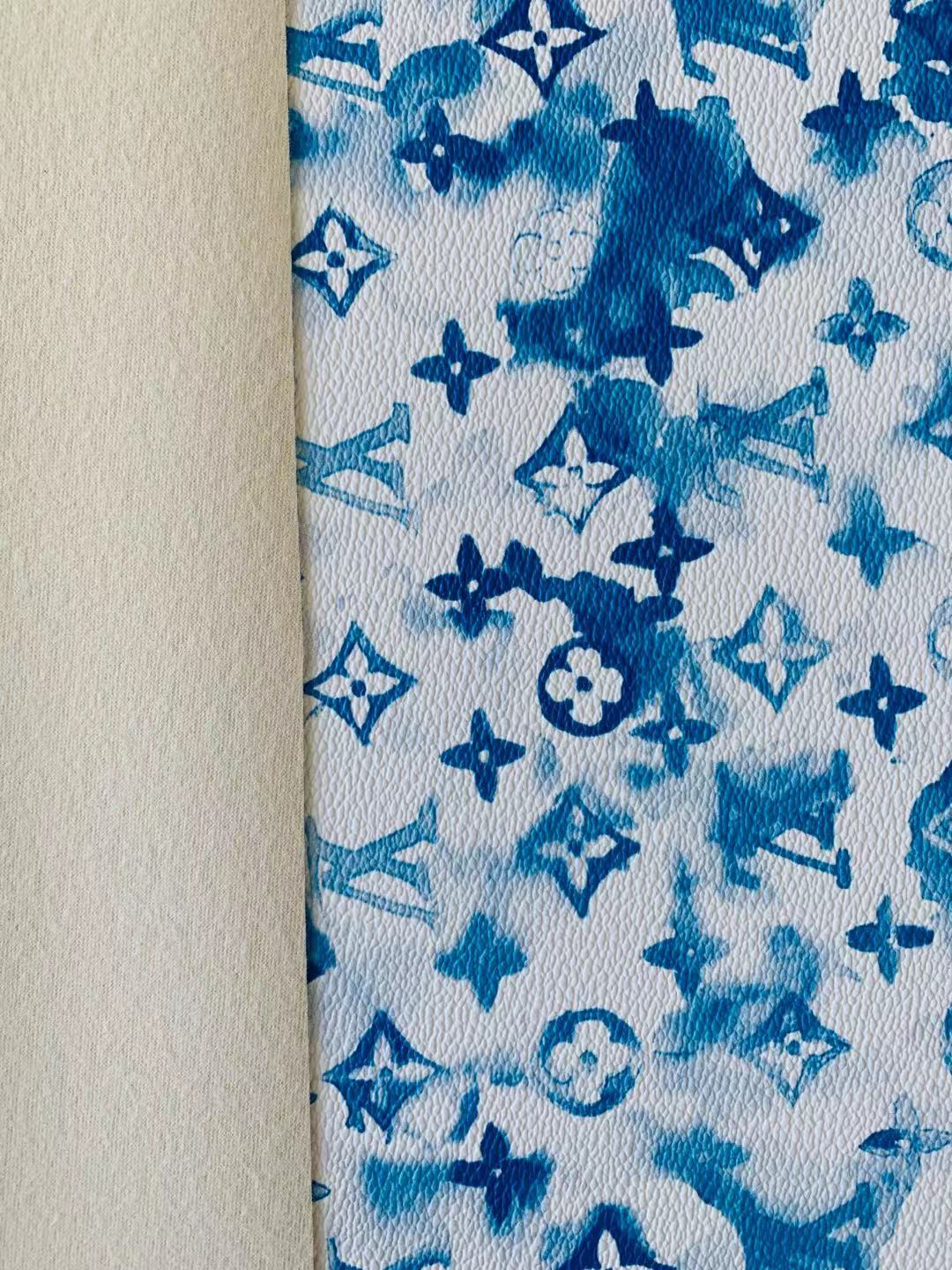 Classic Watercolour LV Leather Case Fabric, Handmade Bag Fabric, Hand-made Shoes  Fabric By Yard (Blue)