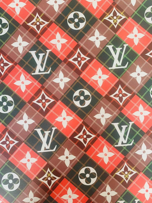 Classic  LV With Plaid  Design Leather Case Fabric, Handmade Bag Fabric, Hand-made Shoes  Leather Fabric By Yard ( Big Size)