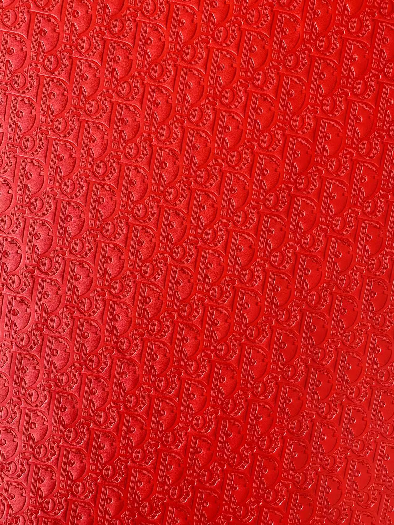 Classic Dior Embossed Craft Leather Fabric Shoes Leather , Bags Leather Fabric By Yards (Red)