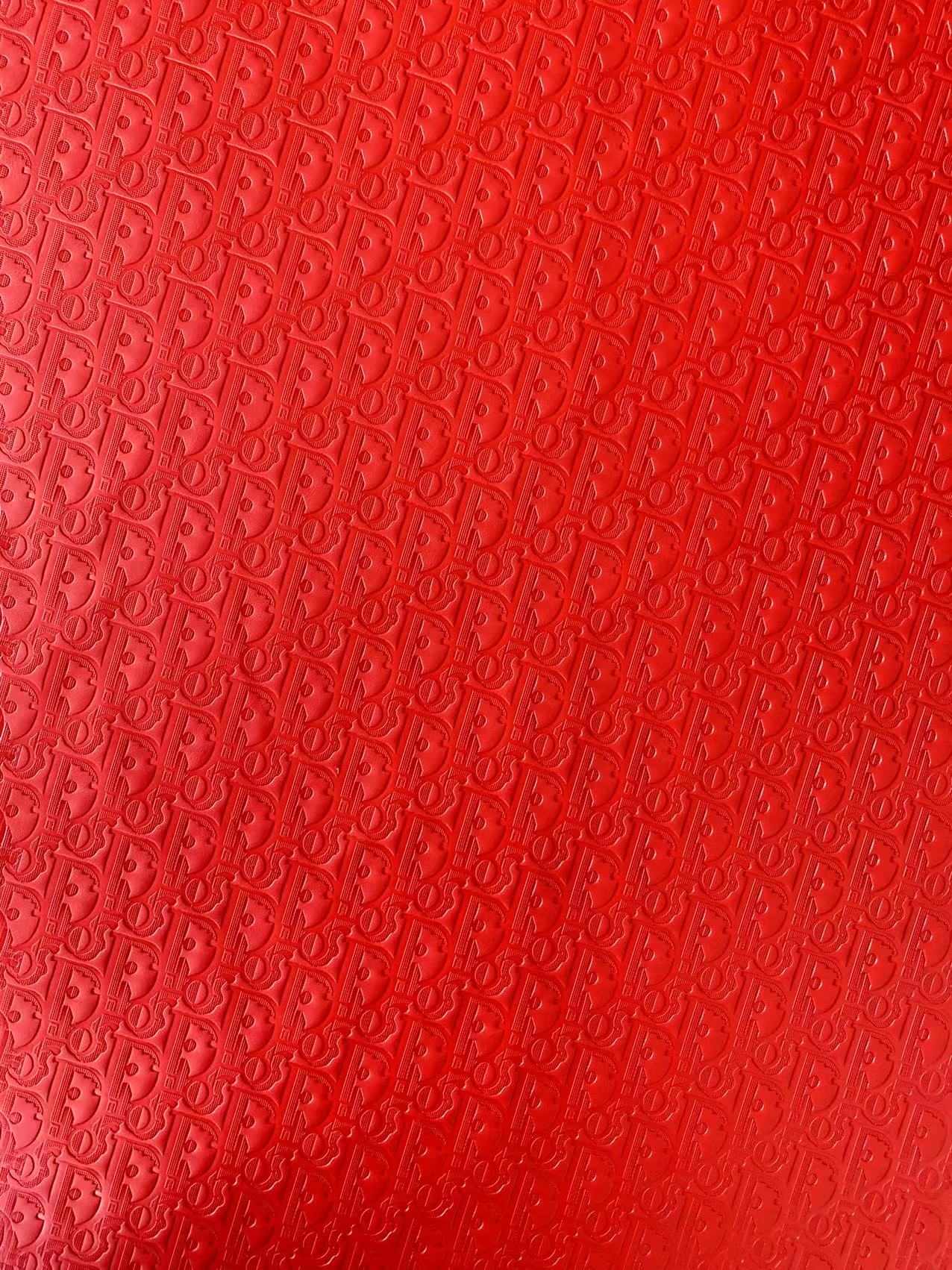 Classic Dior Embossed Craft Leather Fabric Shoes Leather , Bags Leather Fabric By Yards (Red)