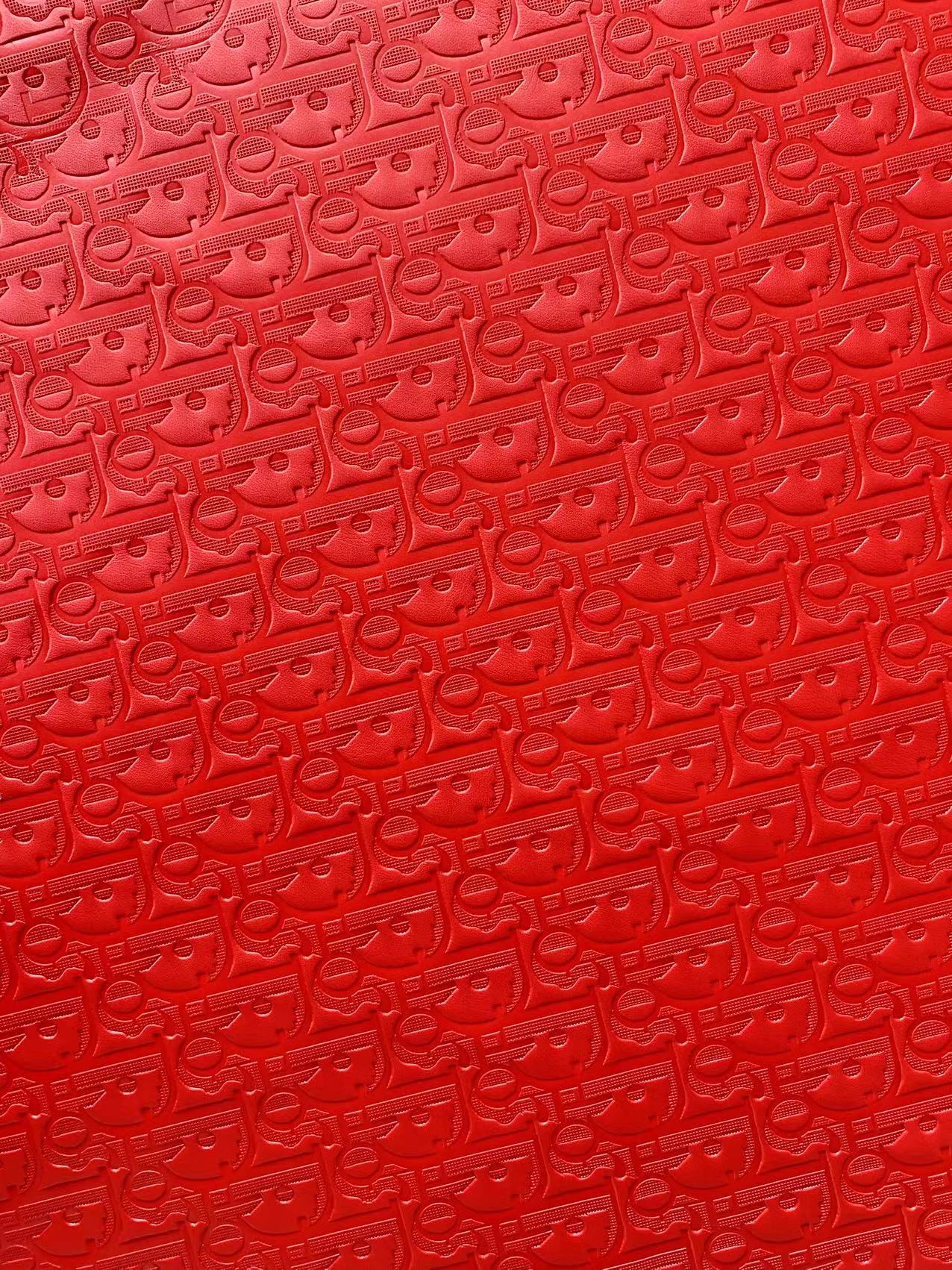 Classic Dior Embossed Craft Leather Fabric Shoes Leather , Bags Leather Fabric By Yards (Red)