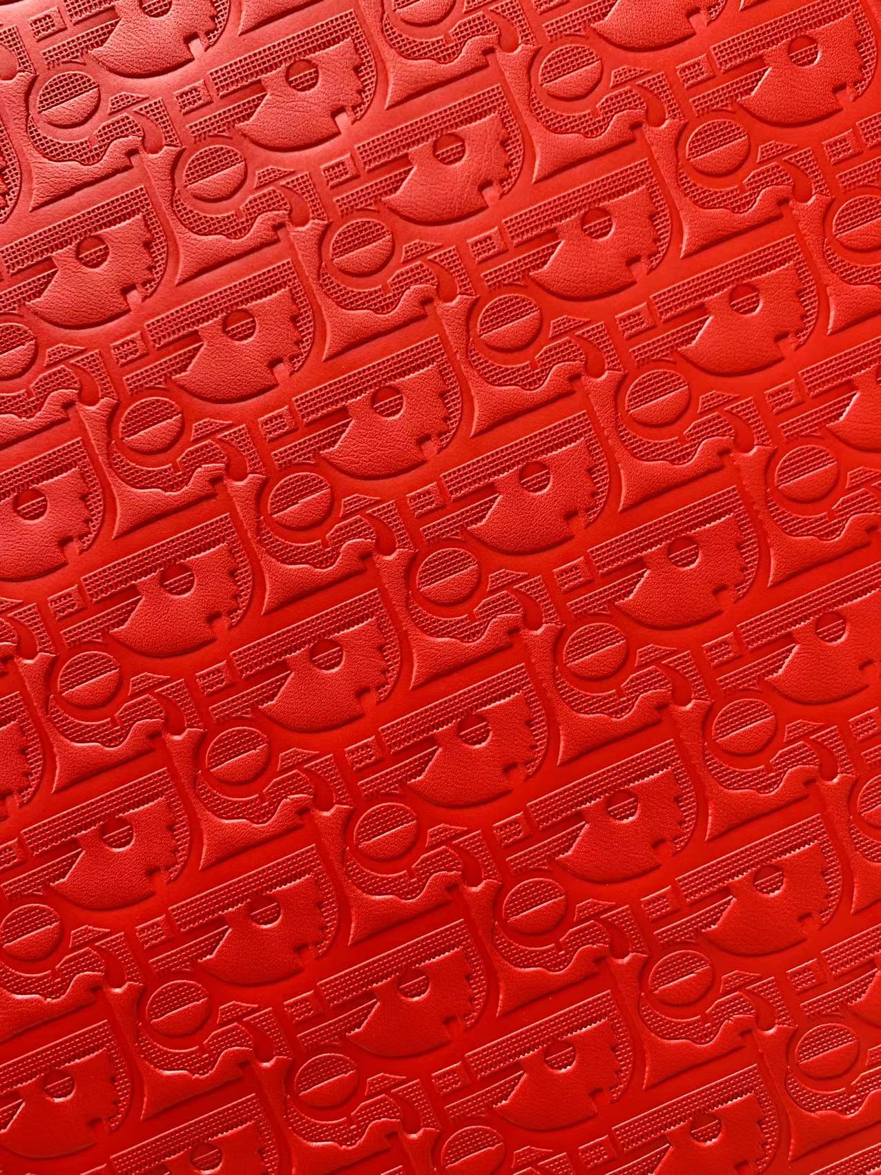 Classic Dior Embossed Craft Leather Fabric Shoes Leather , Bags Leather Fabric By Yards (Red)