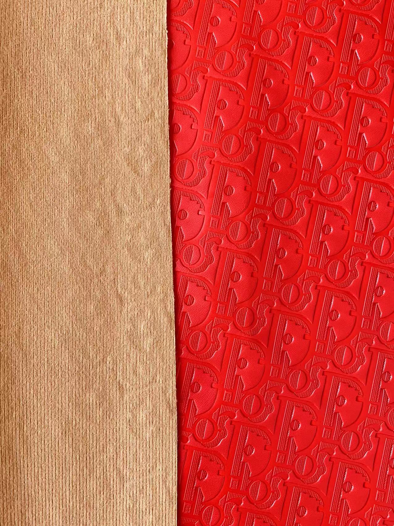 Classic Dior Embossed Craft Leather Fabric Shoes Leather , Bags Leather Fabric By Yards (Red)
