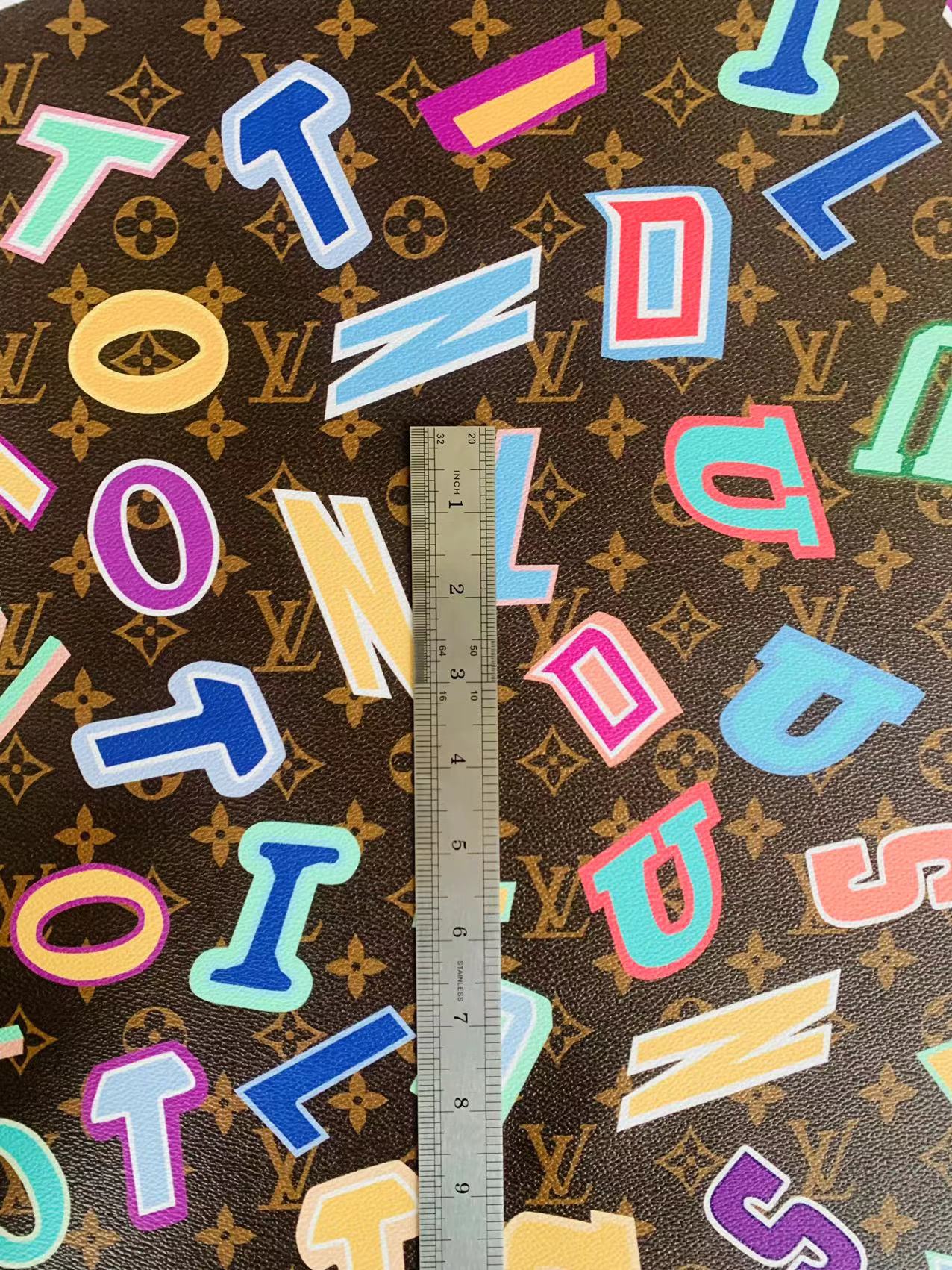 Classic LV Colorful Word Leather Crafting Fabric For Handmade Bags ,Shoes ,Bike and DIY Handicrafts By Yard
