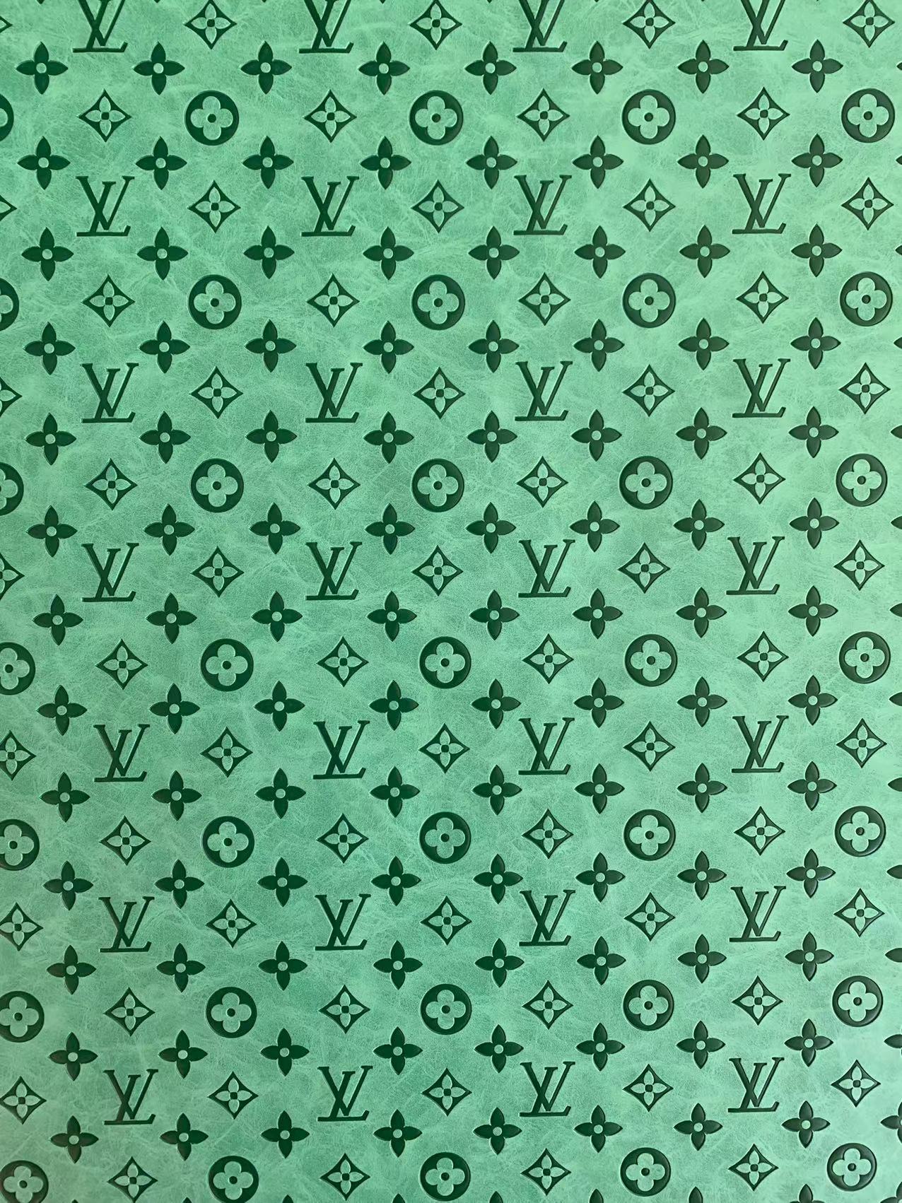 Fashion LV Vantage Embossed Leather Fabric For Handmade Shoes ,Bags and DIY Handicrafts By Yard (Green)