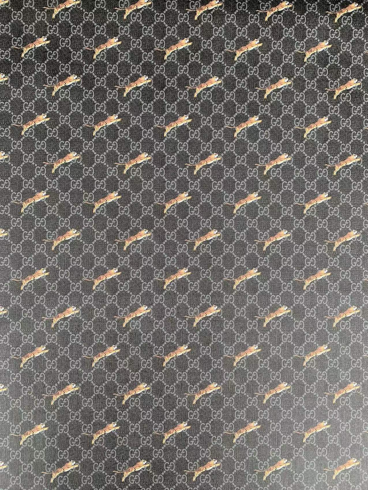Classic Gucci With Tiger Leather Case Fabric,Handmade Bag Fabric,Hand-made Shoes Fabric, Black with Tiger Leather By Yards