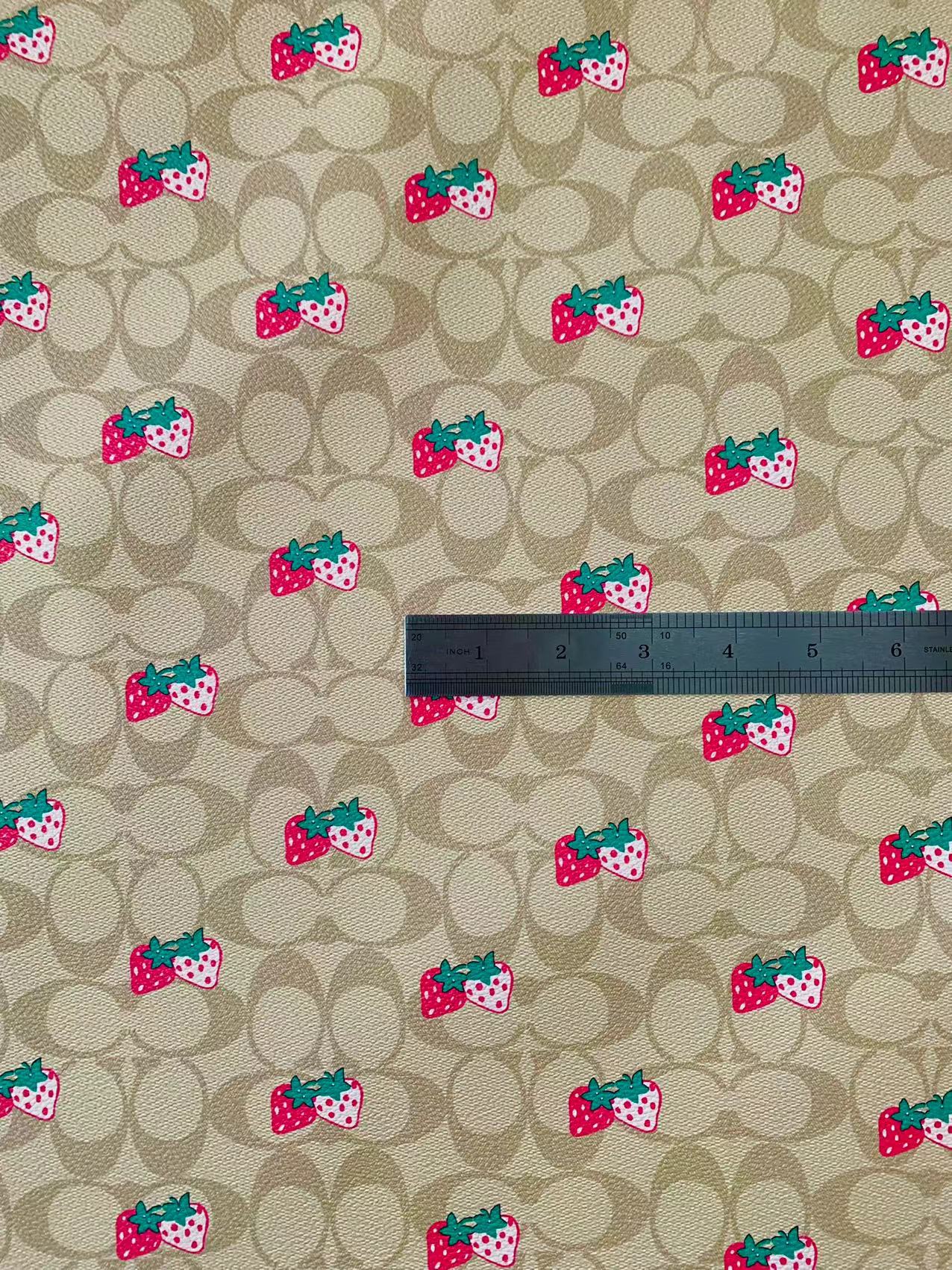 Classic Coach With Strawberry Design Leather Case Fabric, Handmade Bag Fabric, Hand-made Shoes Leather Fabric By Yard