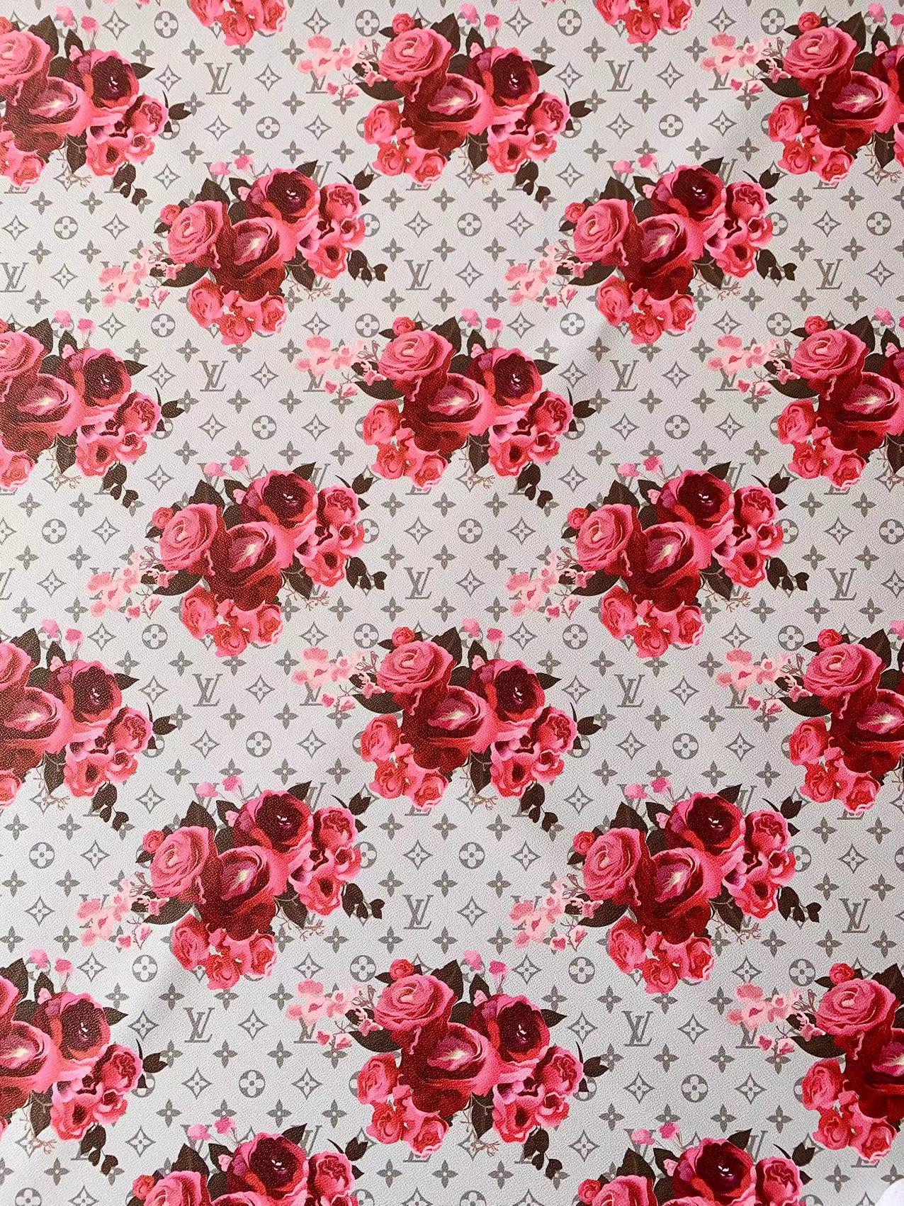 Fashion LV With Red Rose Design Leather Fabric For Handmade Bags , Handmade Shoes By Yards