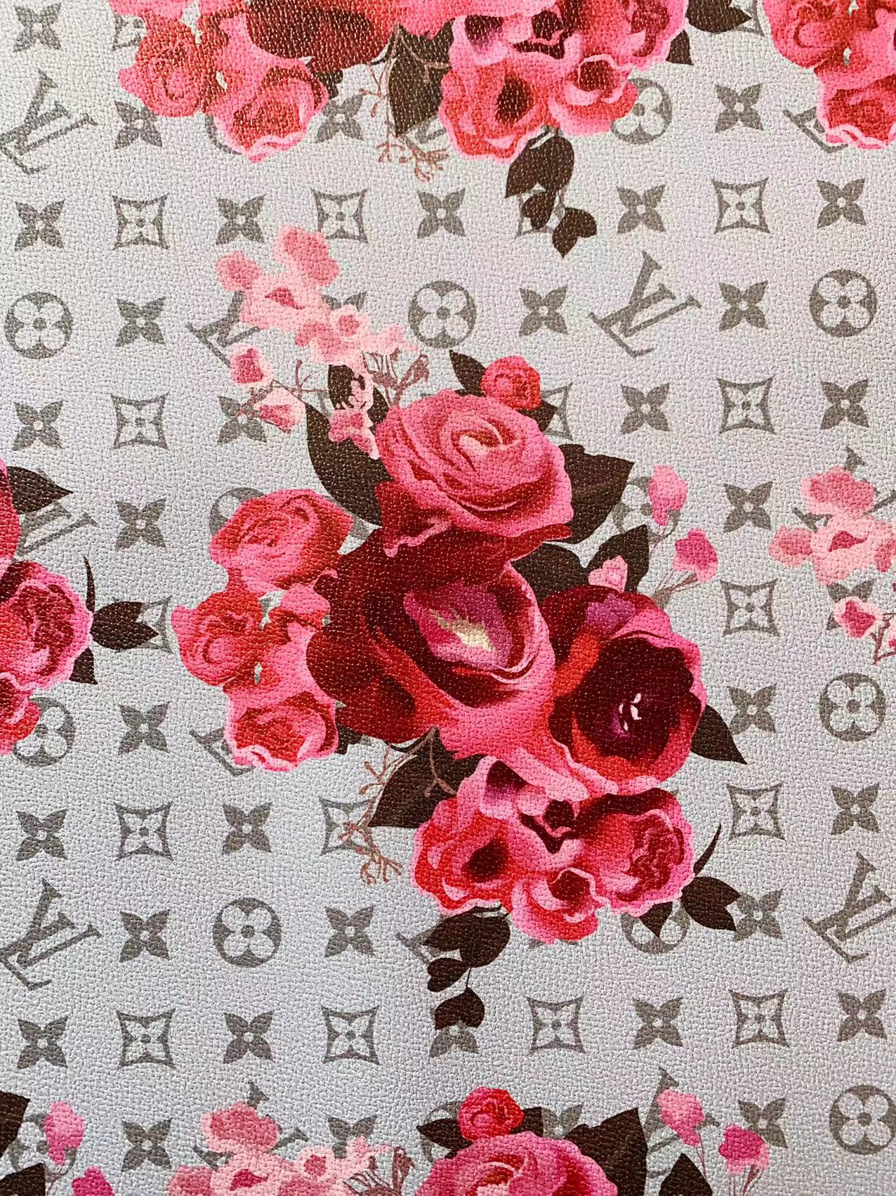 Fashion LV With Red Rose Design Leather Fabric For Handmade Bags , Handmade Shoes By Yards