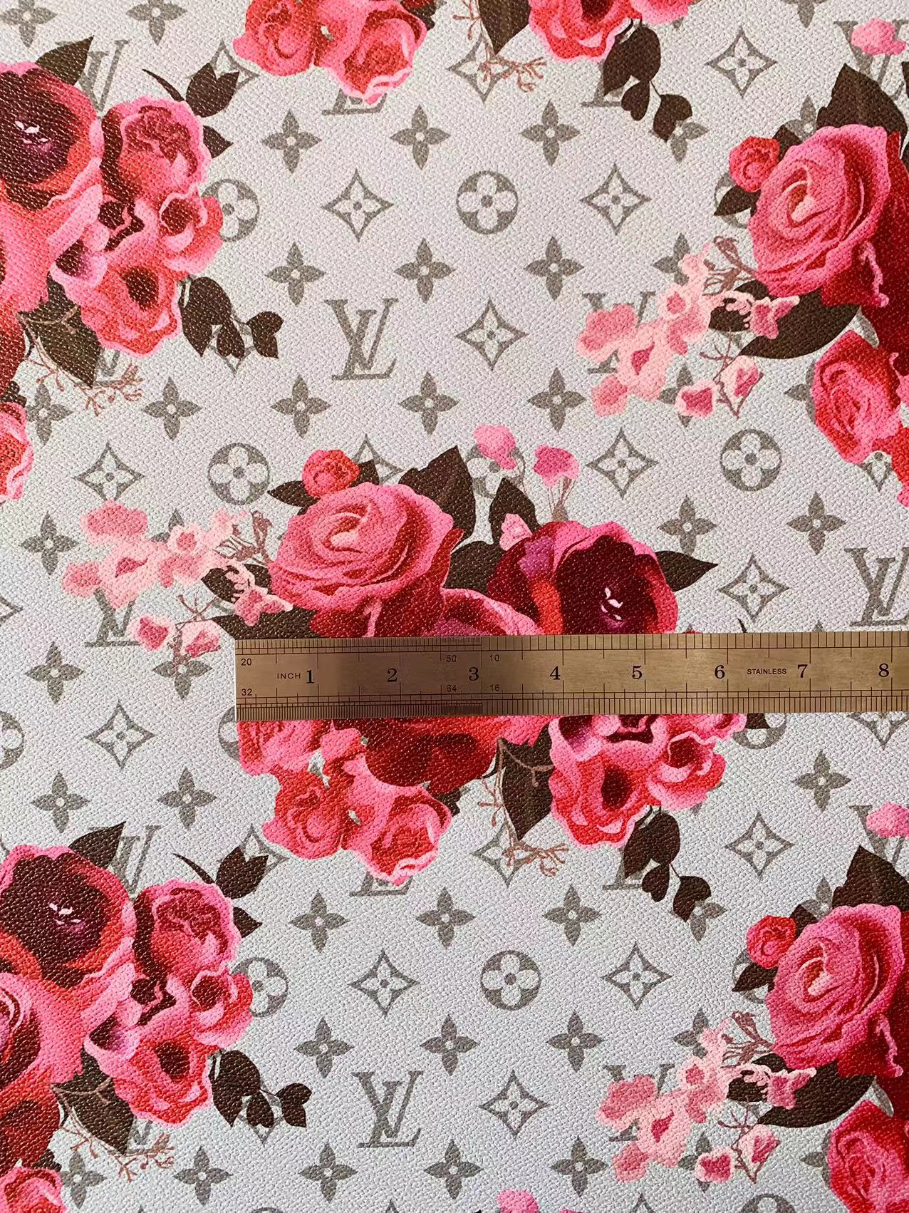 Fashion LV With Red Rose Design Leather Fabric For Handmade Bags , Handmade Shoes By Yards