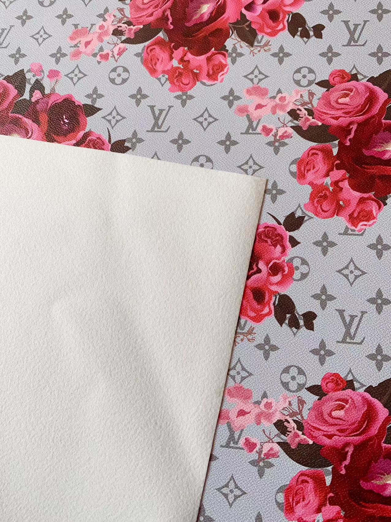 Fashion LV With Red Rose Design Leather Fabric For Handmade Bags , Handmade Shoes By Yards
