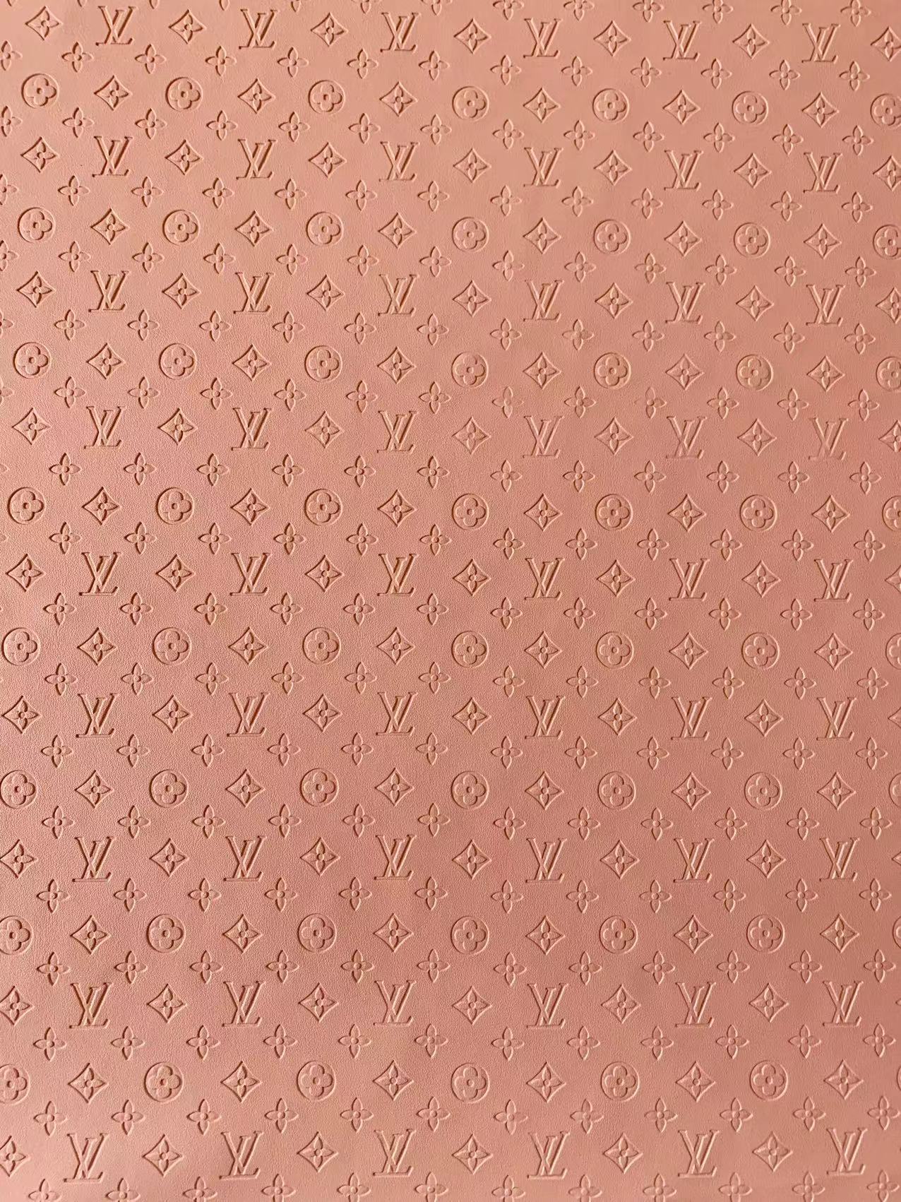 Fashion 0.5 inch  Embossed LV Craft Leather Fabric Shoes Leather , Bags Leather Fabric By Yards (Pink)