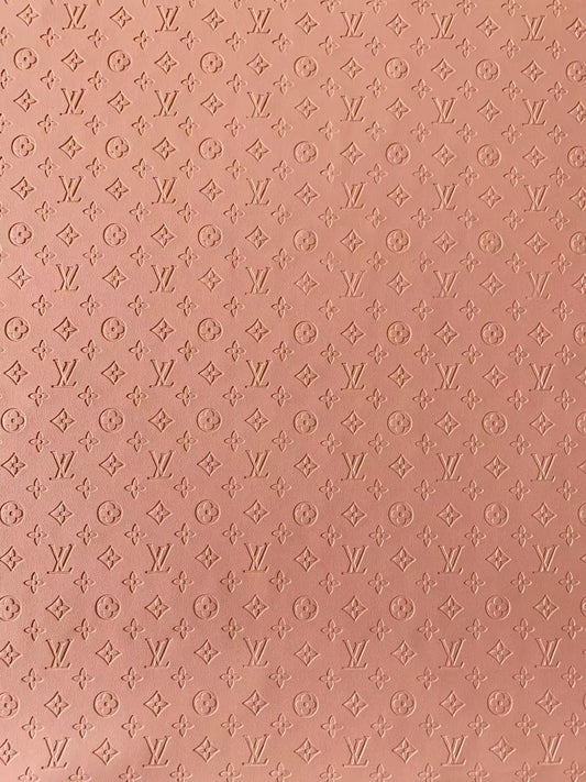 Fashion 0.5 inch  Embossed LV Craft Leather Fabric Shoes Leather , Bags Leather Fabric By Yards (Pink)