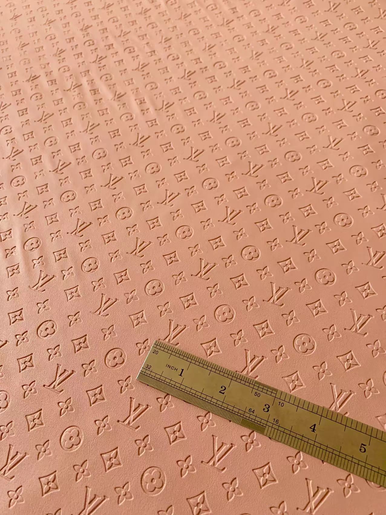 Fashion 0.5 inch Embossed LV Craft Leather Fabric Shoes Leather , Bags Leather Fabric By Yards (Pink)