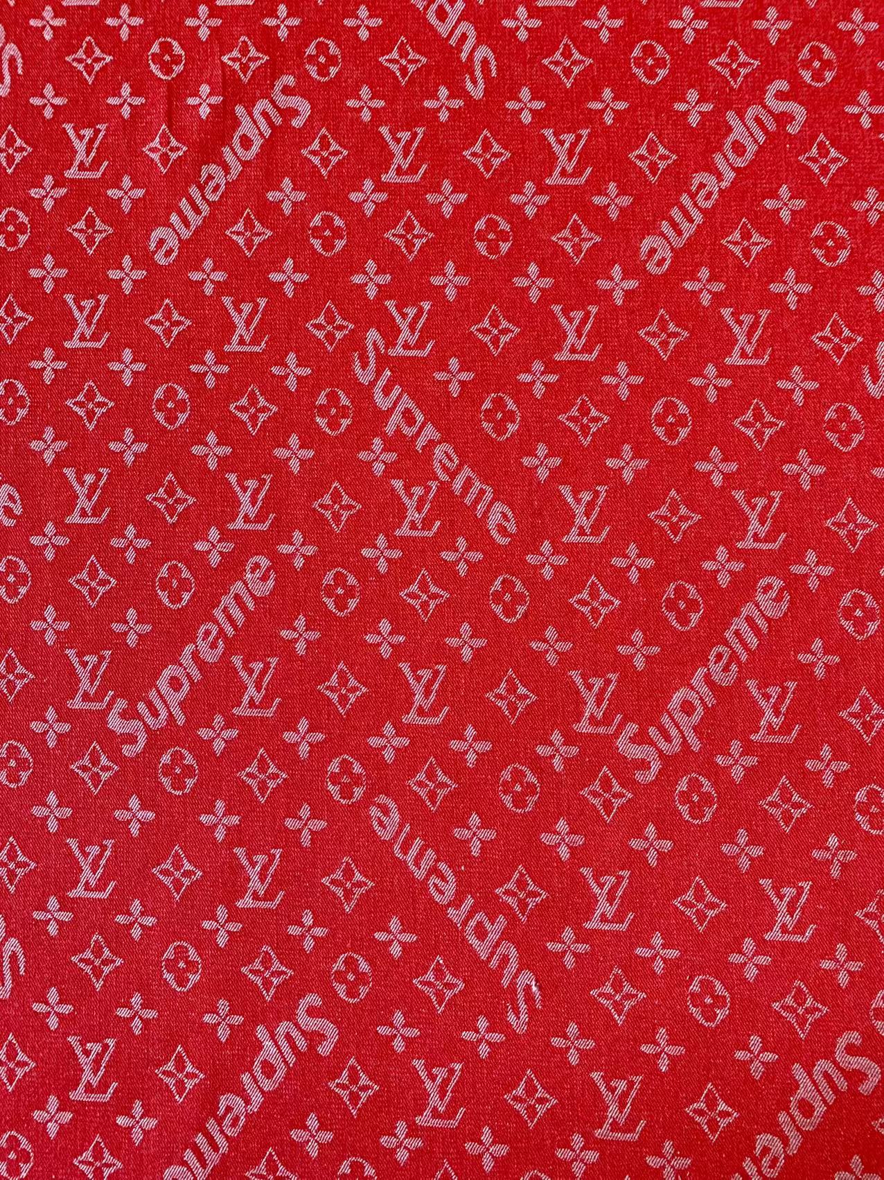 Classic Red LV With Supreme Denim Woven Jacquard fabric , Jean Fabric For Handmade Goods By Yard