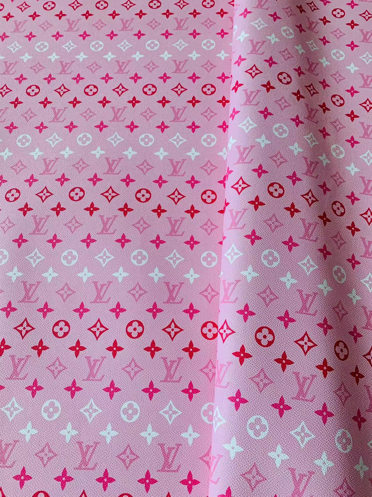 Tianchao Store Pink LV with White Stripe Design Leather Fabric For Handmade Sneakers By Yards