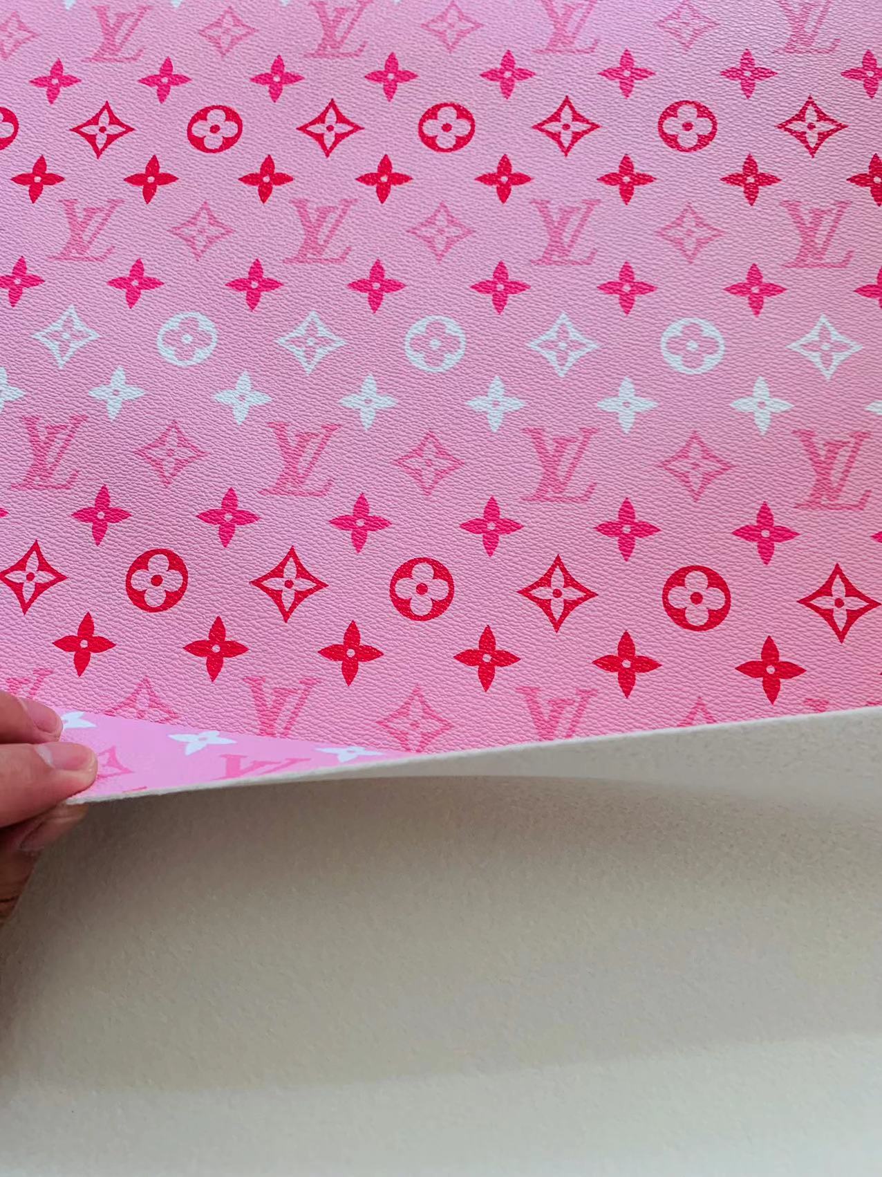 Tianchao Store Pink LV with White Stripe Design Leather Fabric For Handmade Sneakers By Yards