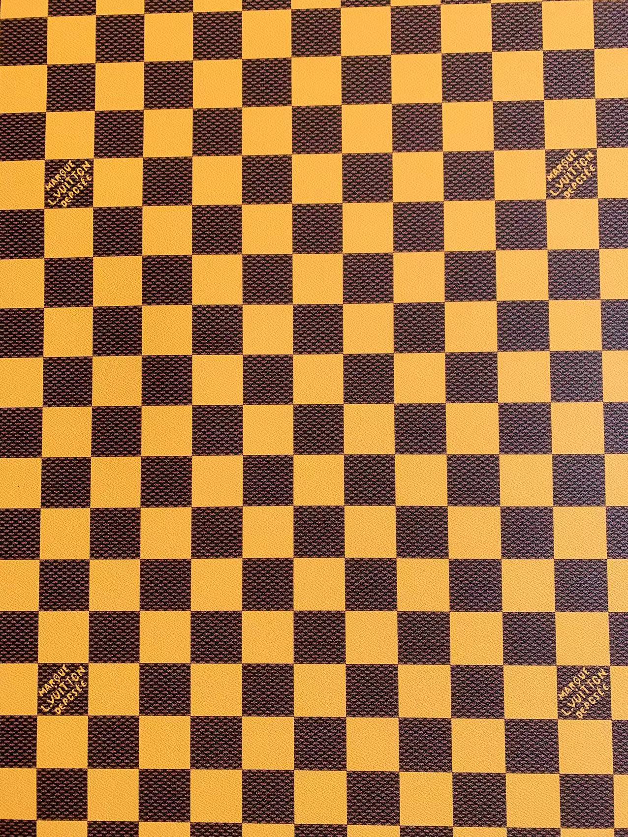 Craft 3.5 CM Yellow Plaid LV Vinyl Leather Fabric For Handmade Bag ,Sneaker,Upholstery Handicraft Goods