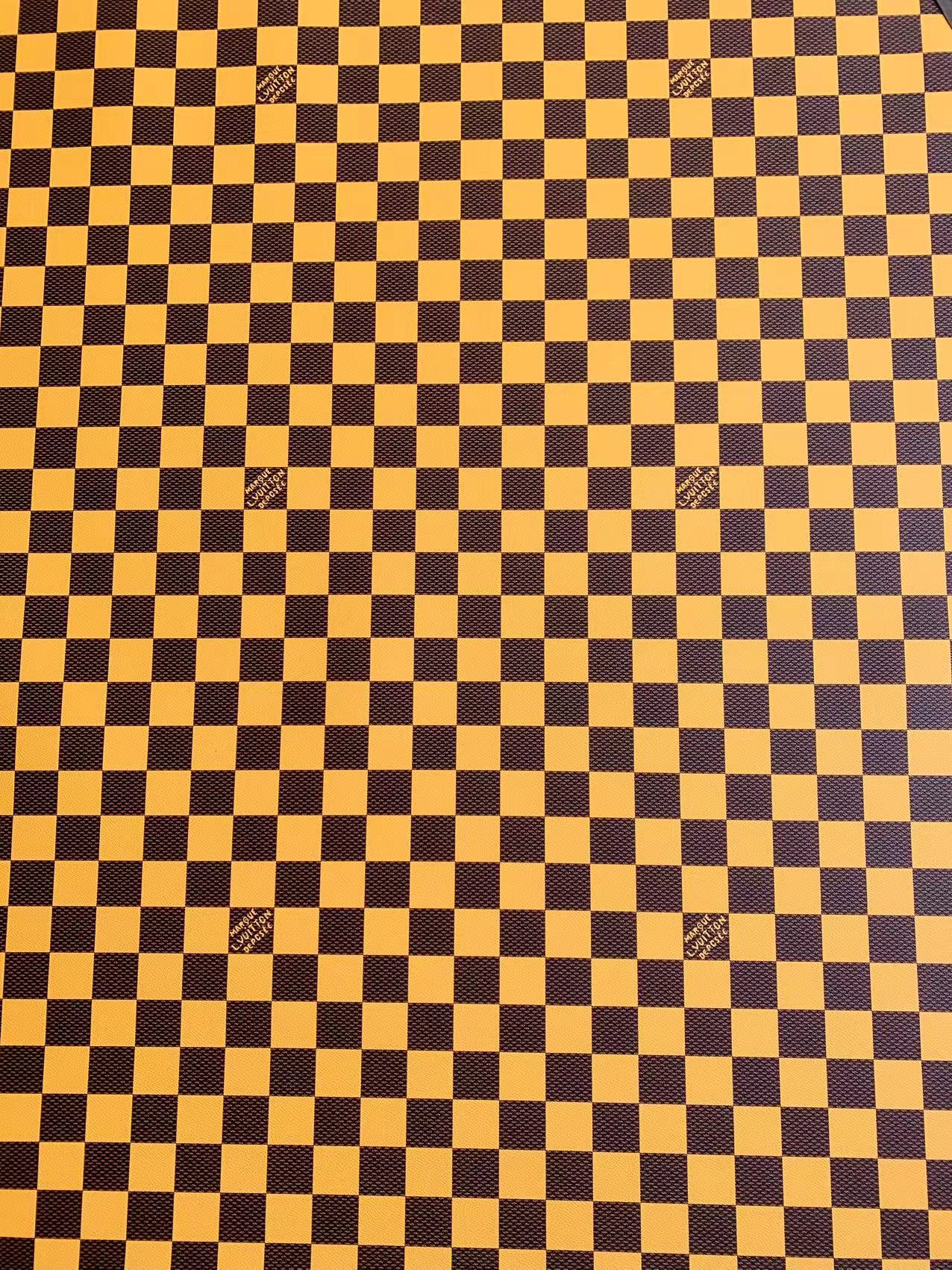 Craft 3.5 CM Yellow Plaid LV Vinyl Leather Fabric For Handmade Bag ,Sneaker,Upholstery Handicraft Goods