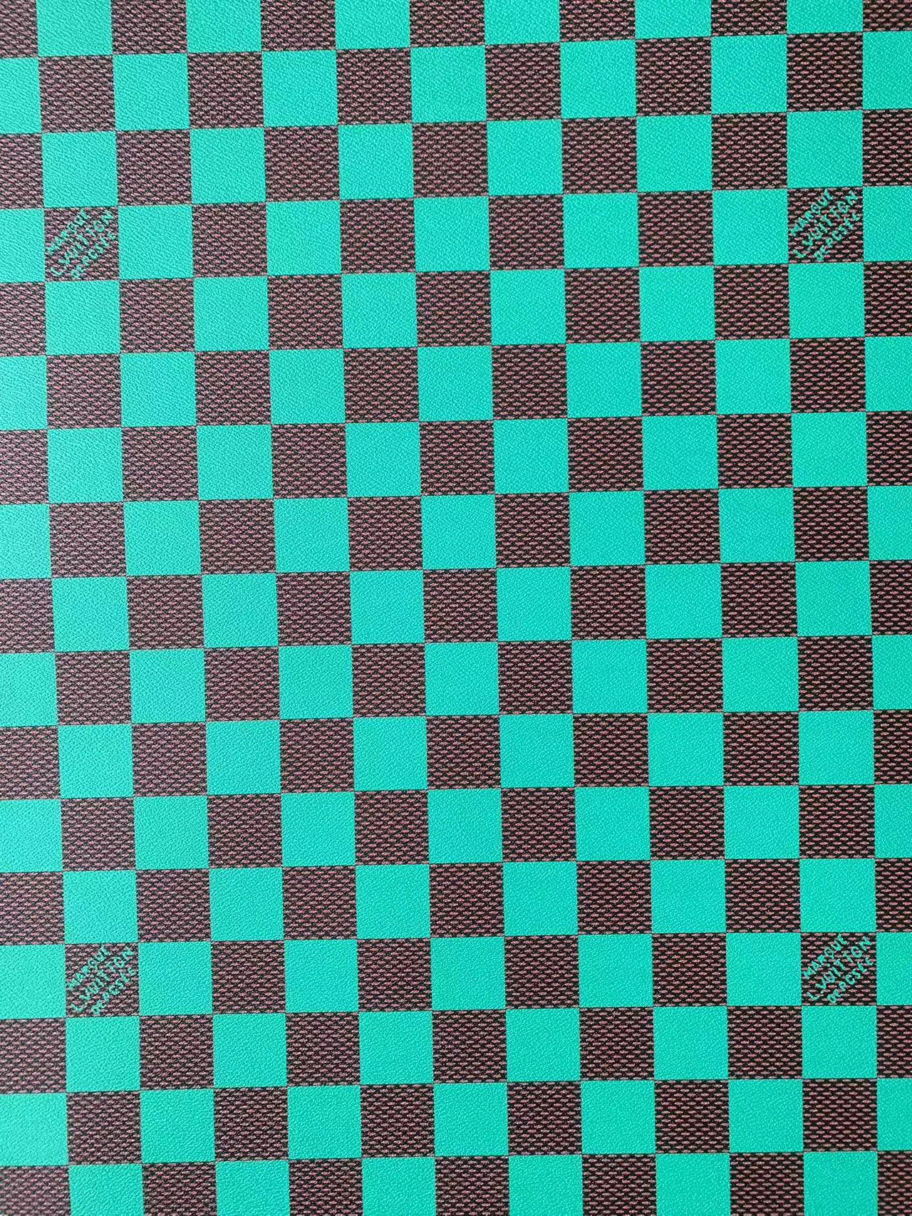 Craft 3.5 CM Green Plaid LV Vinyl Leather Fabric For Handmade Bag ,Sneaker,Upholstery Handicraft