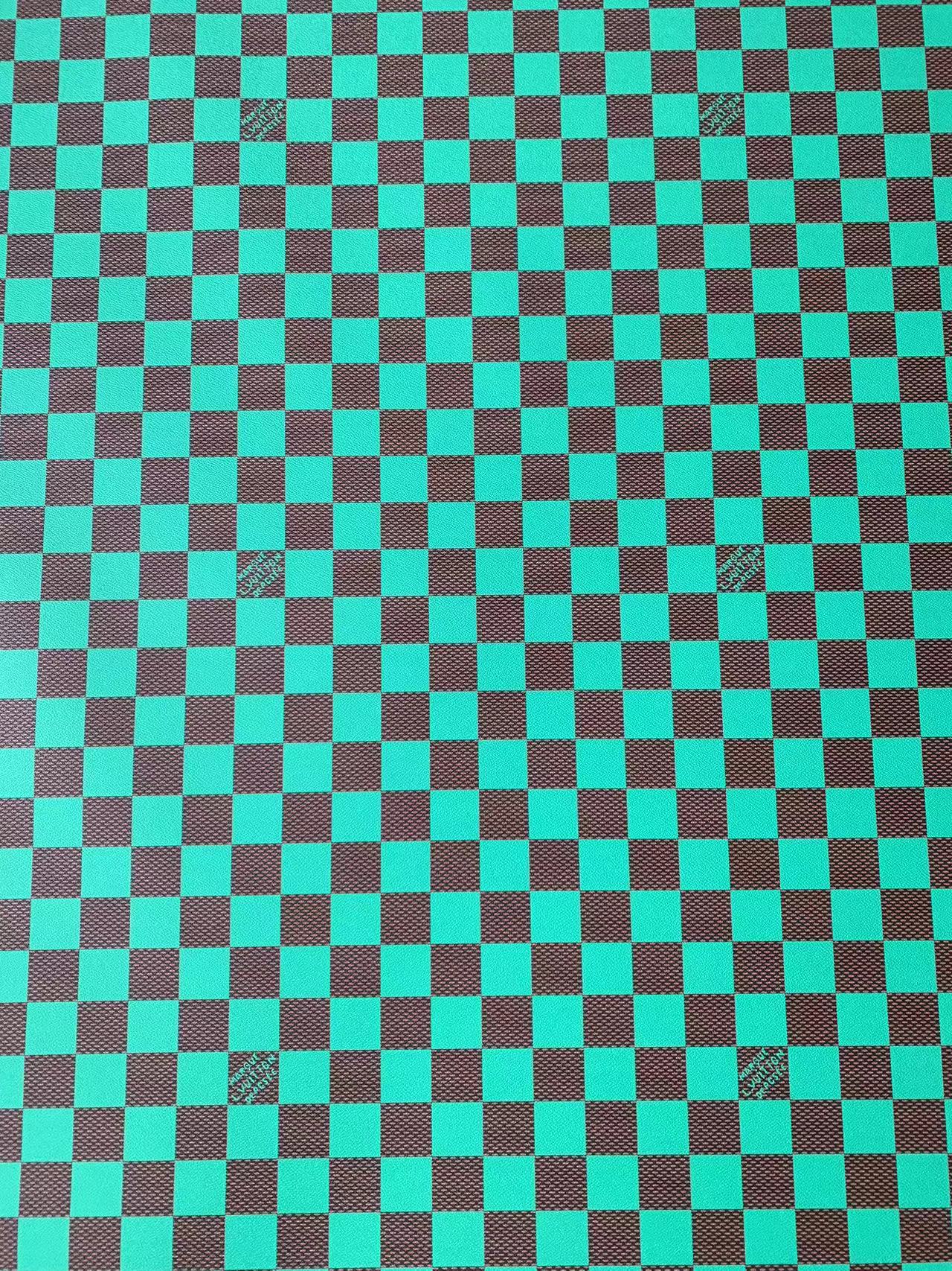Craft 3.5 CM Green Plaid LV Vinyl Leather Fabric For Handmade Bag ,Sneaker,Upholstery Handicraft