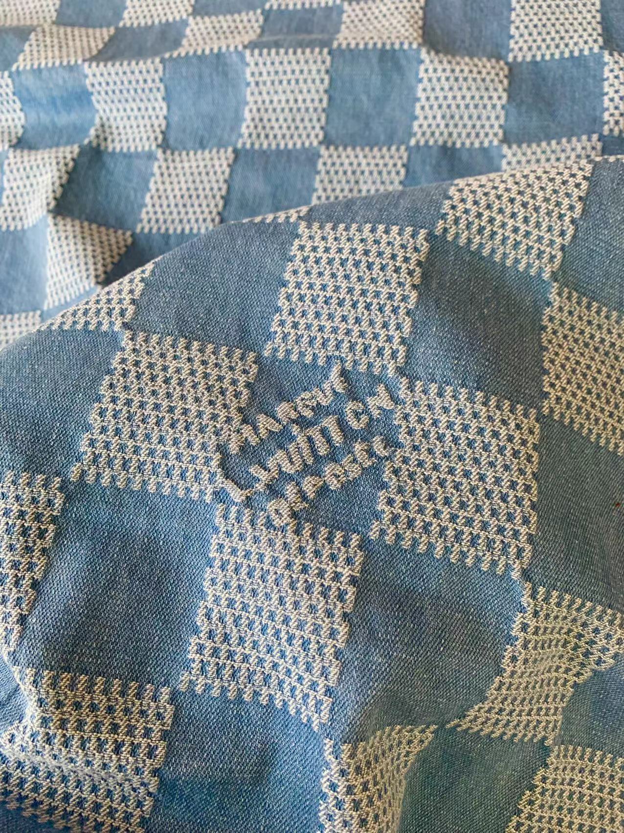 Craft Wash LV Damier Jacquard Denim Jean Fabric For Handmade Sewing DIY Upholstery ,Apparel By Yard