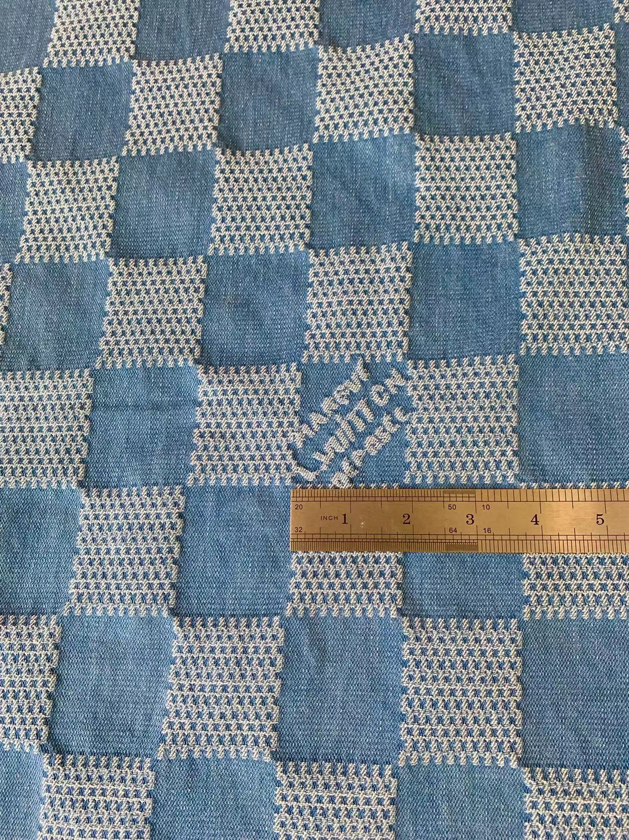 Craft Wash LV Damier Jacquard Denim Jean Fabric For Handmade Sewing DIY Upholstery ,Apparel By Yard