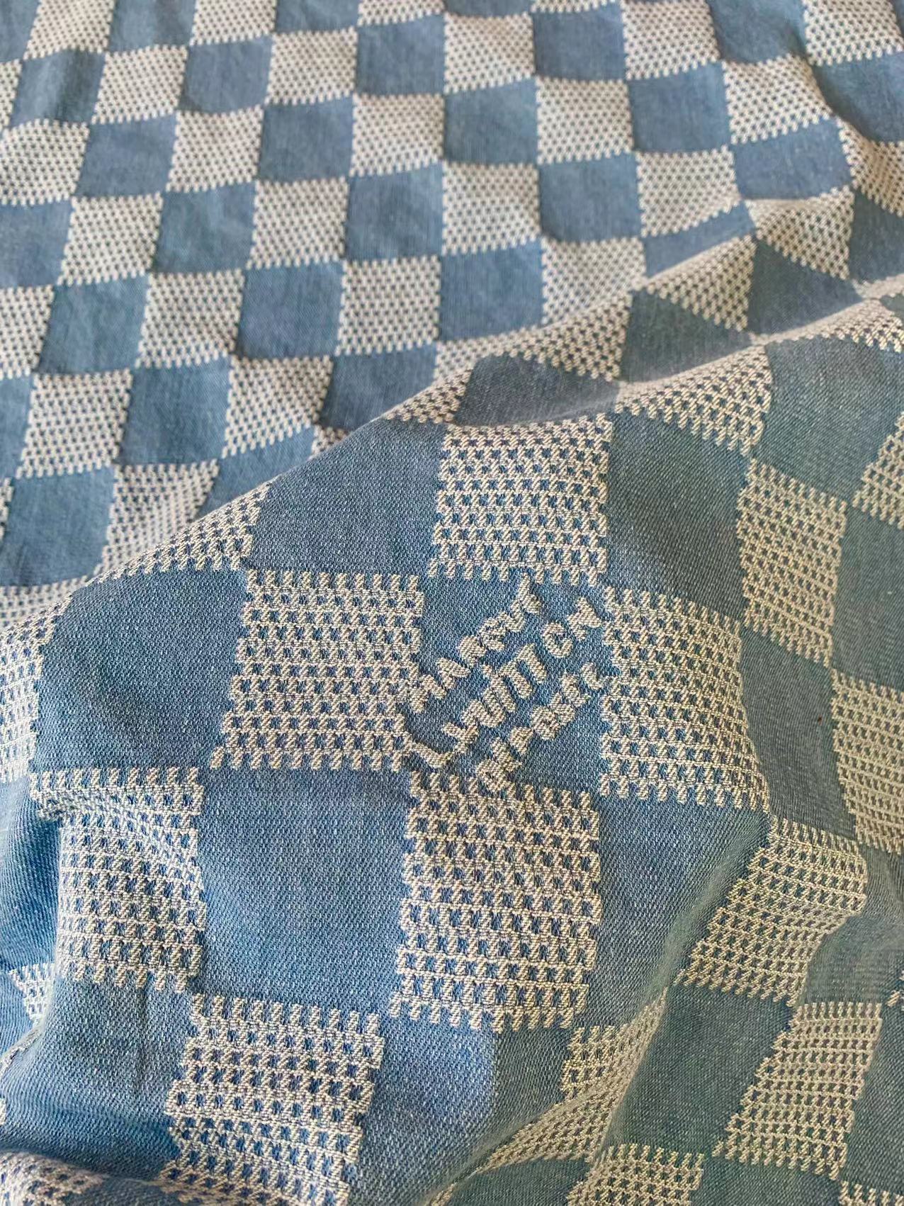 Craft Wash LV Damier Jacquard Denim Jean Fabric For Handmade Sewing DIY Upholstery ,Apparel By Yard